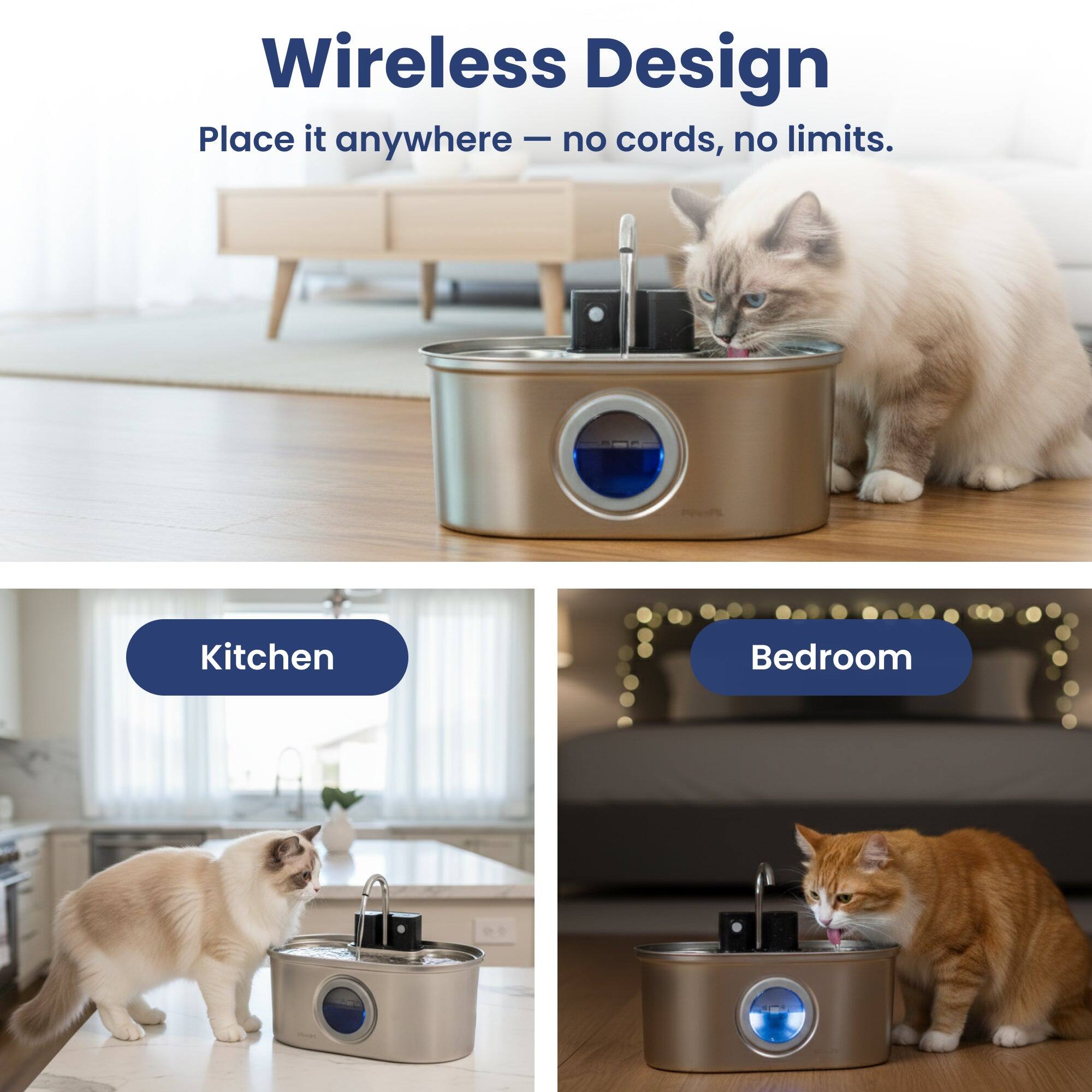 Wireless Design  
Place it anywhere - no cords, no limits.  

Kitchen  
Bedroom