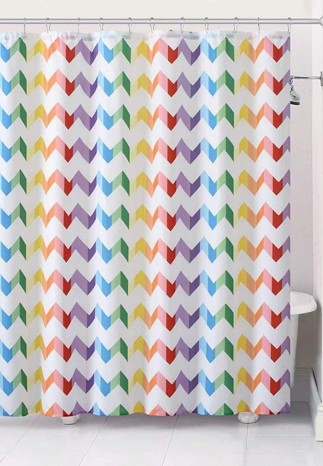 Kate Aurora - Home Vivid Chevron Fabric Shower Curtain - Standard Size - Rainbow