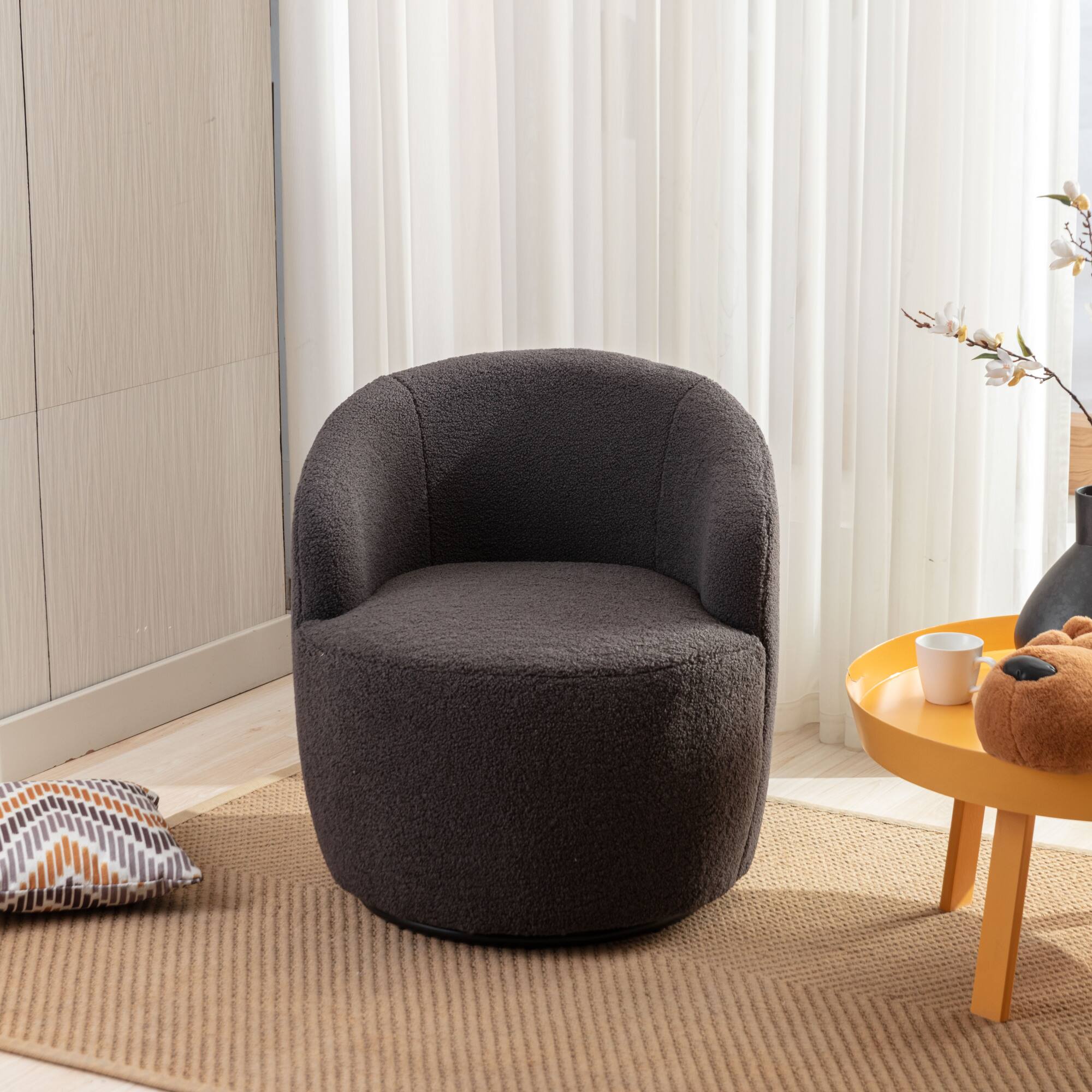 Alt View 6. GOODSILO - Plush Swivel Accent Armchair with Ergonomic Design and 360-Degree Rotation for Modern Interiors - Dark Gray.