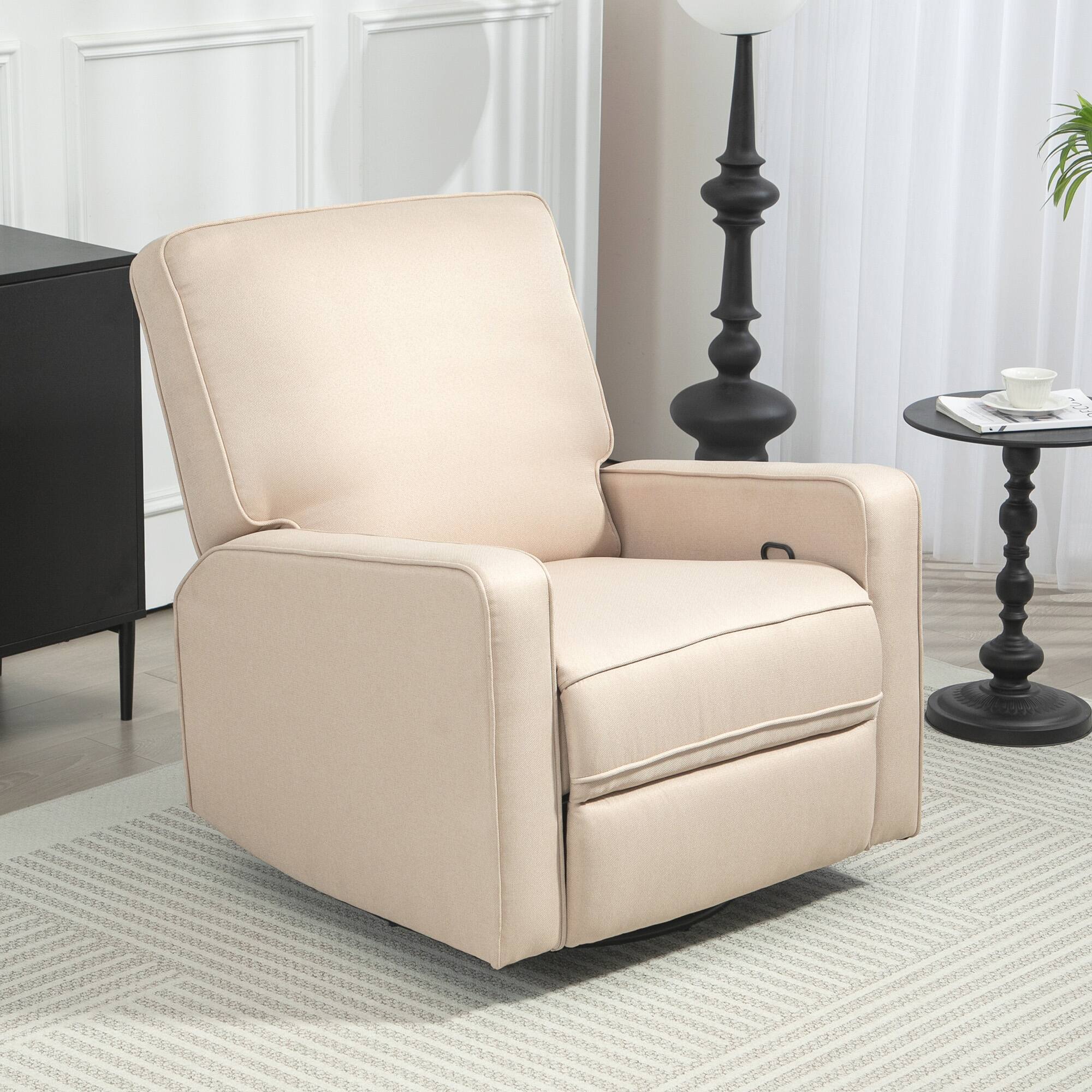 Front. Homcom - HOMCOM Beige Swivel Rocker: Manual Recliner Chair w/Thick Cushion, Breathable Fabric Glider Adult Sofa - Beige.