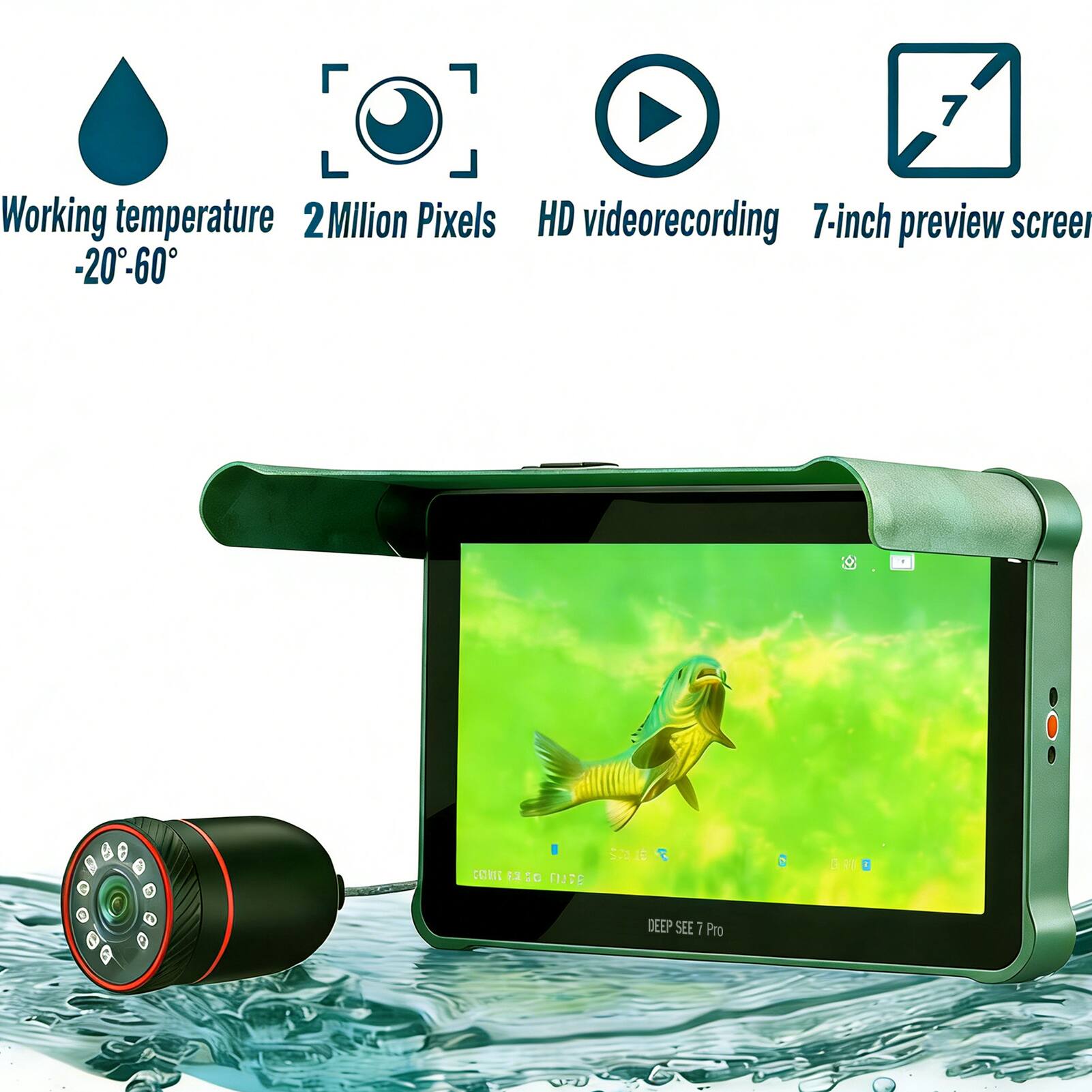 7 Working temperature -20-60°  
2 Million Pixels  
HD videorecording  
7-inch preview screen  
DEEP SEE 7 Pro