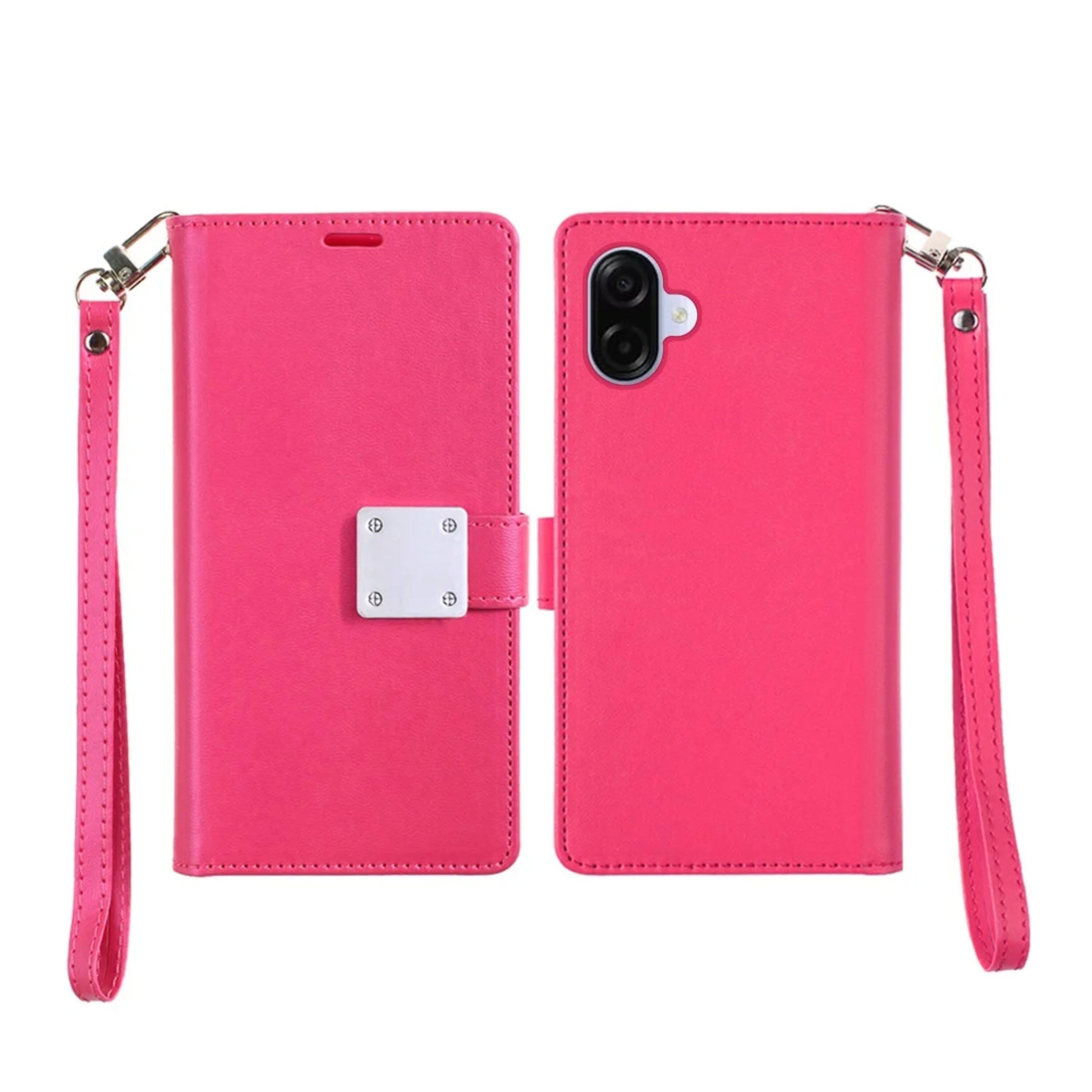 Back. Kitcheniva - PU Leather Phone Wallet Case With Wrist Strap Tempered Glass For Samsung Galaxy A07 Hot Pink - Hot Pink.