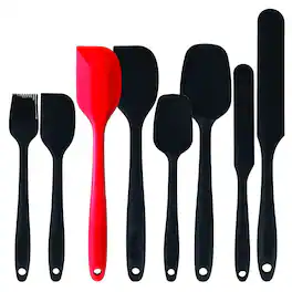 Kitcheniva - Heat Resistant Silicone Spatula Kitchen Utensil Set 8 Pcs - Black/Red