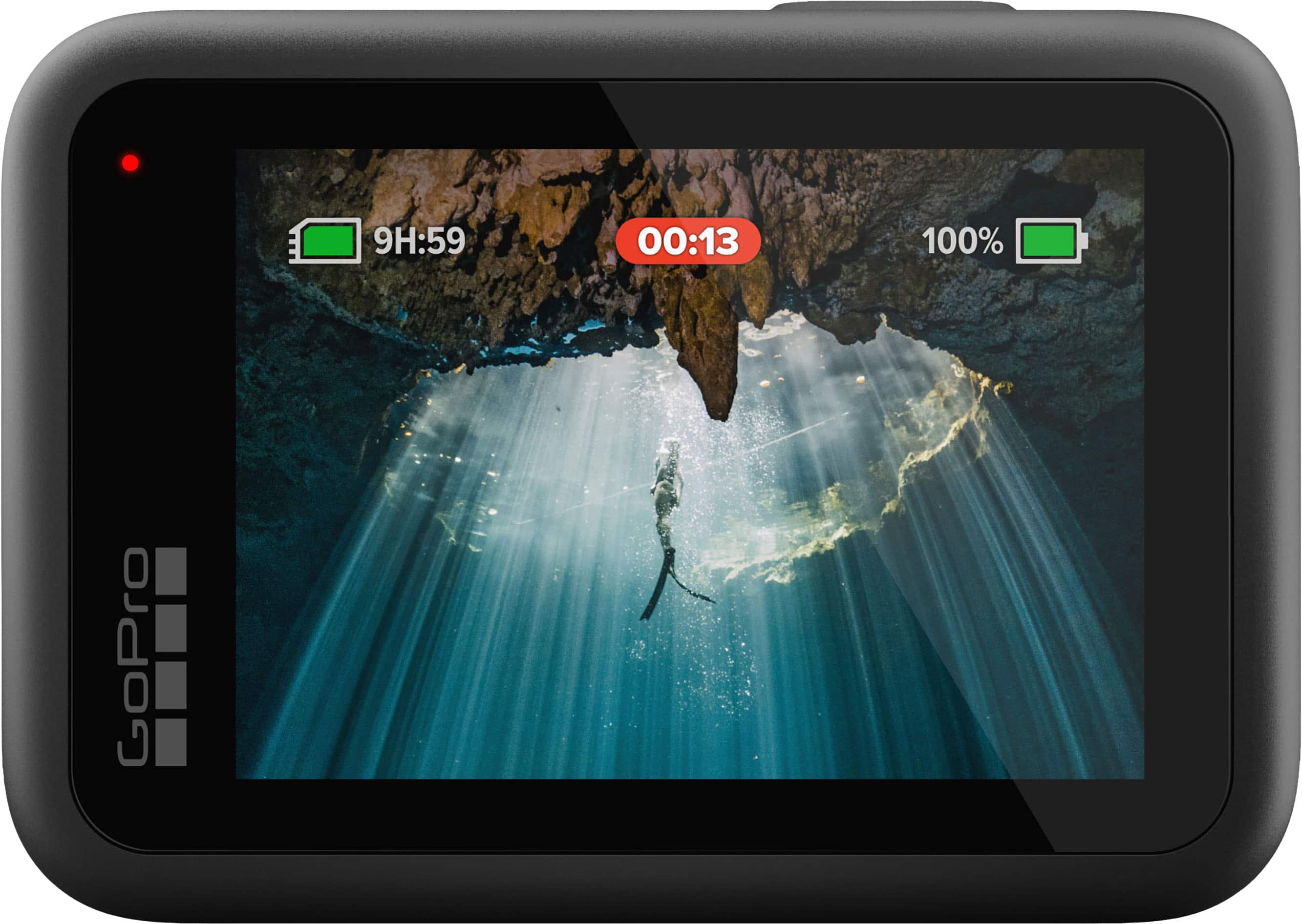 The text on the image reads: 9H:59 00:13 100% GoPro.