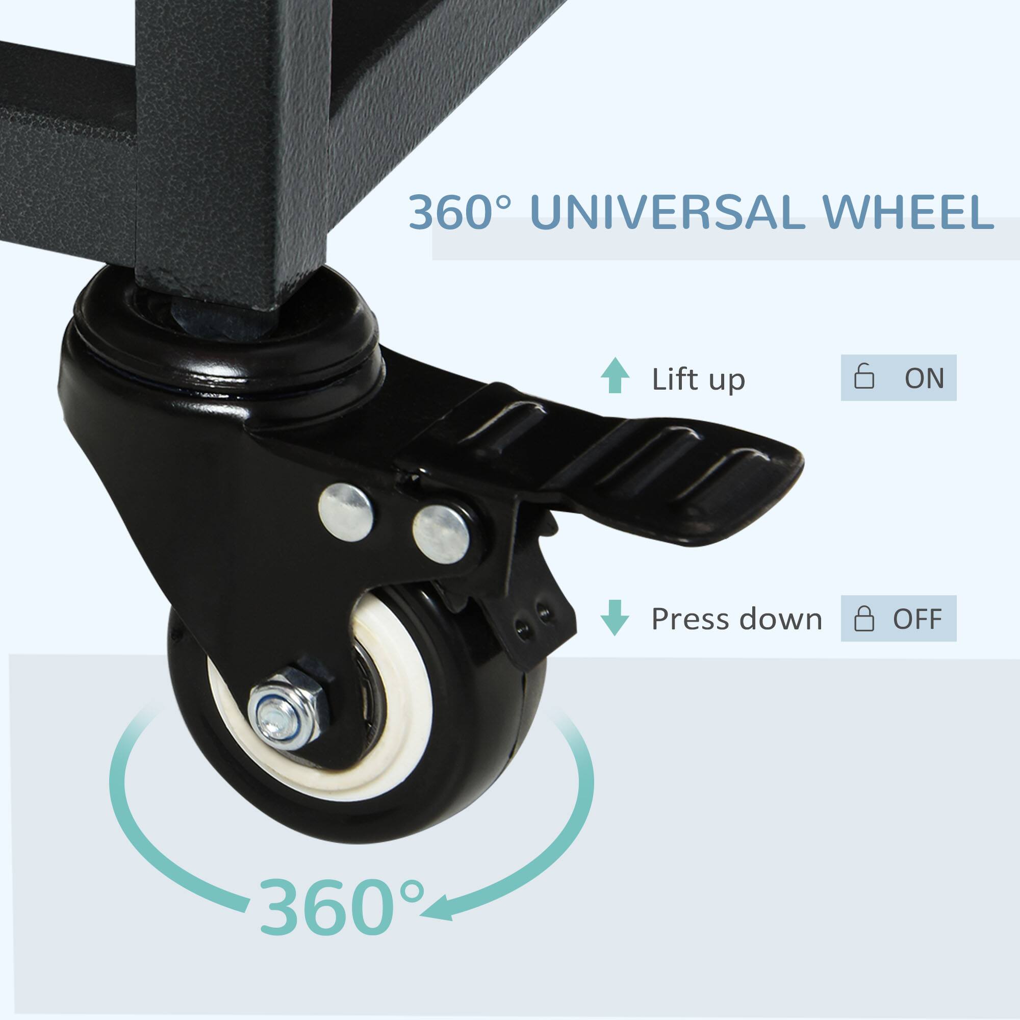360° UNIVERSAL WHEEL

Lift up ON  
Press down OFF