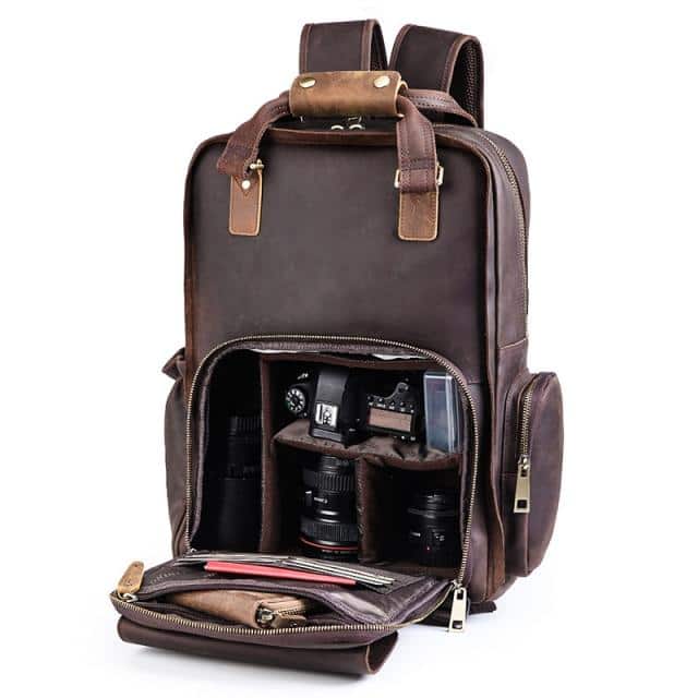 Steel Horse Leather - The Gaetano | Large Leather Backpack Camera Bag - Dark Brown