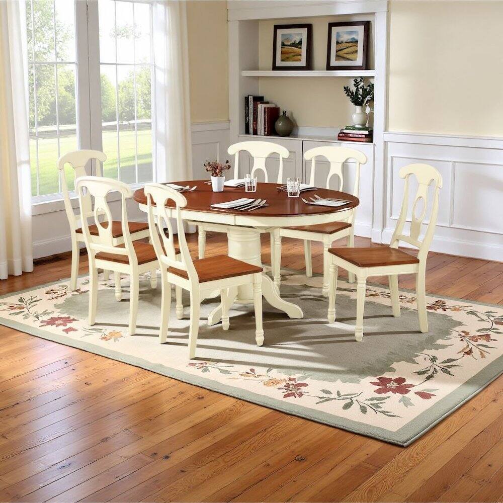 Alt View 5. FurniFact - Oval Dining Table Set for 6, Kitchen Table Chairs Set of 7 Pcs in White - Buttermilk & Cherry.