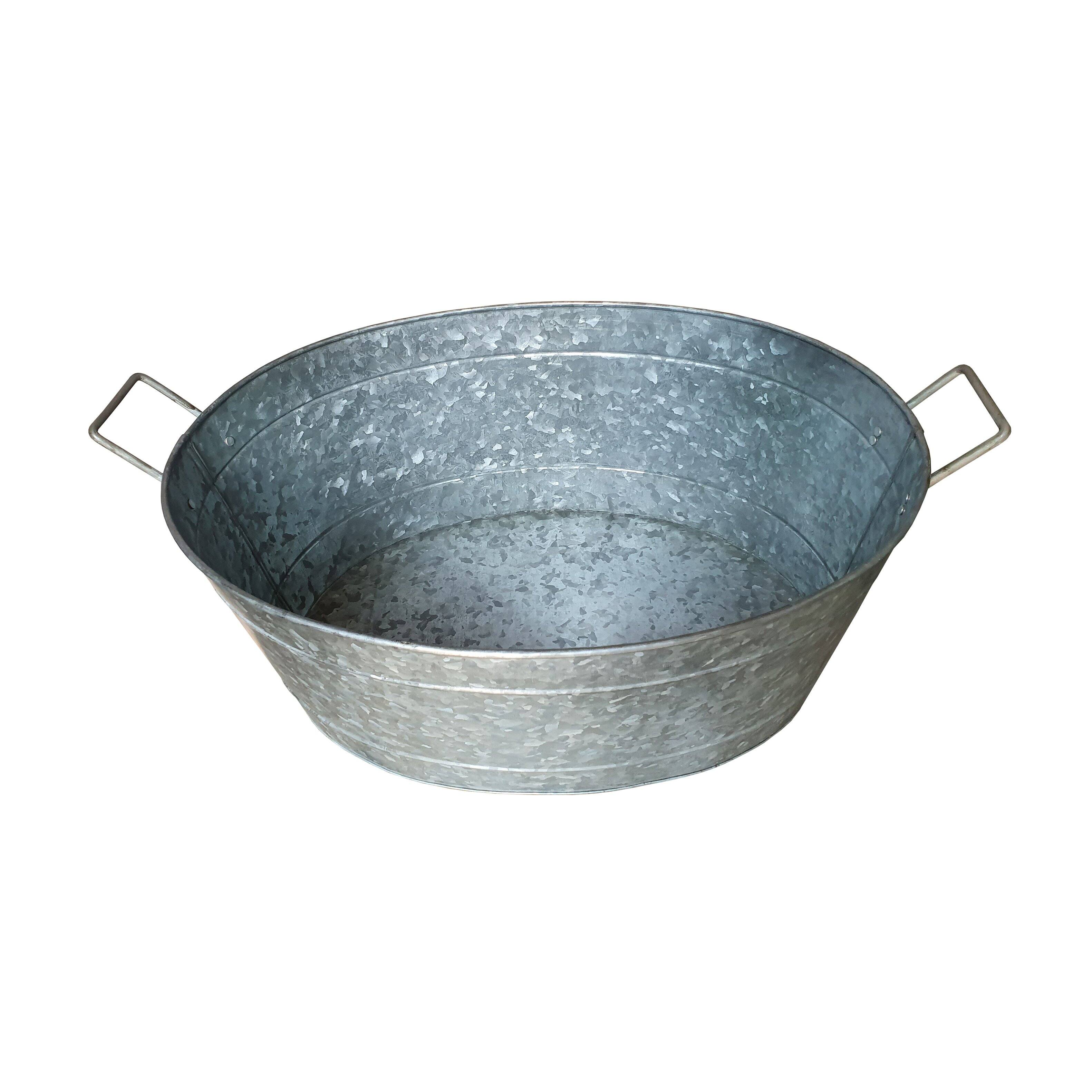 Alt View 2. Manhattan Lane - Lola Embossed Design Oval Shape Galvanized Steel Tub with Side Handles, Small - Silver.
