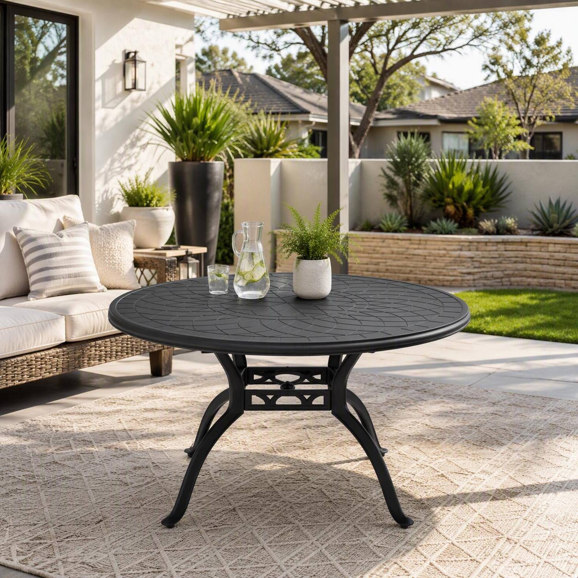 Alt View 1. RYHNUYNE - Round Cast Aluminum Patio Dining Table 47.24", Black Outdoor Garden Bistro Furniture for Garden Deck Balcony - Black.