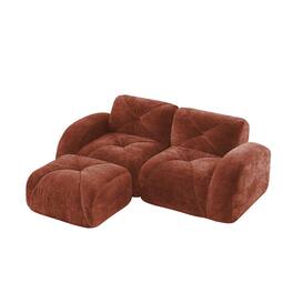 Boyel Living - L Shaped Boneless Sofa with Ottoman Soft Velvet Tufted No Assembly Bedroom Lounge Red and Brown - Red