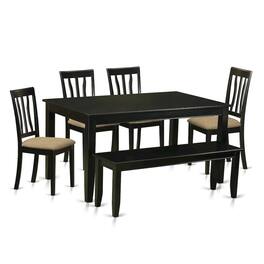 East West Furniture - DUAN6-BLK-C 6 Pc Kitchen nook Dining set - Dinette Table and 4 Kitchen Dining Chairs in addition to Bench - Black