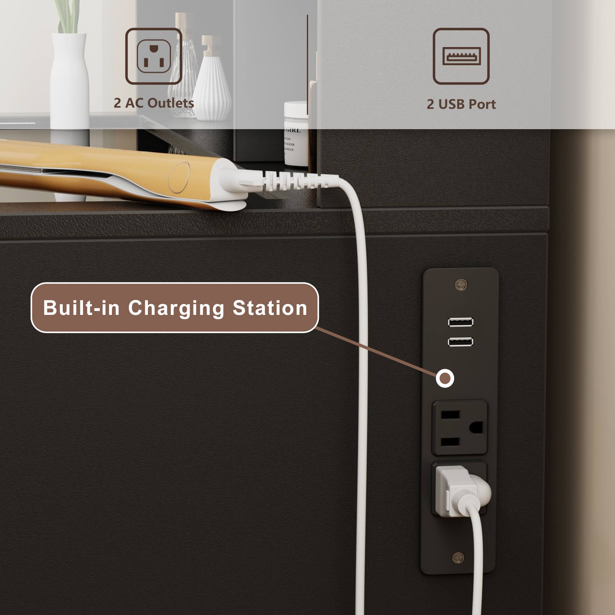 2 AC Outlets  
2 USB Ports  
Built-in Charging Station