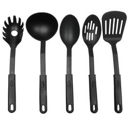 Chef Craft - 5pc Nylon Kitchen Cooking Tool Set - Slotted Turner, Slotted Spoon, Mixing Spoon, Ladle & Spaghetti Fork - Black