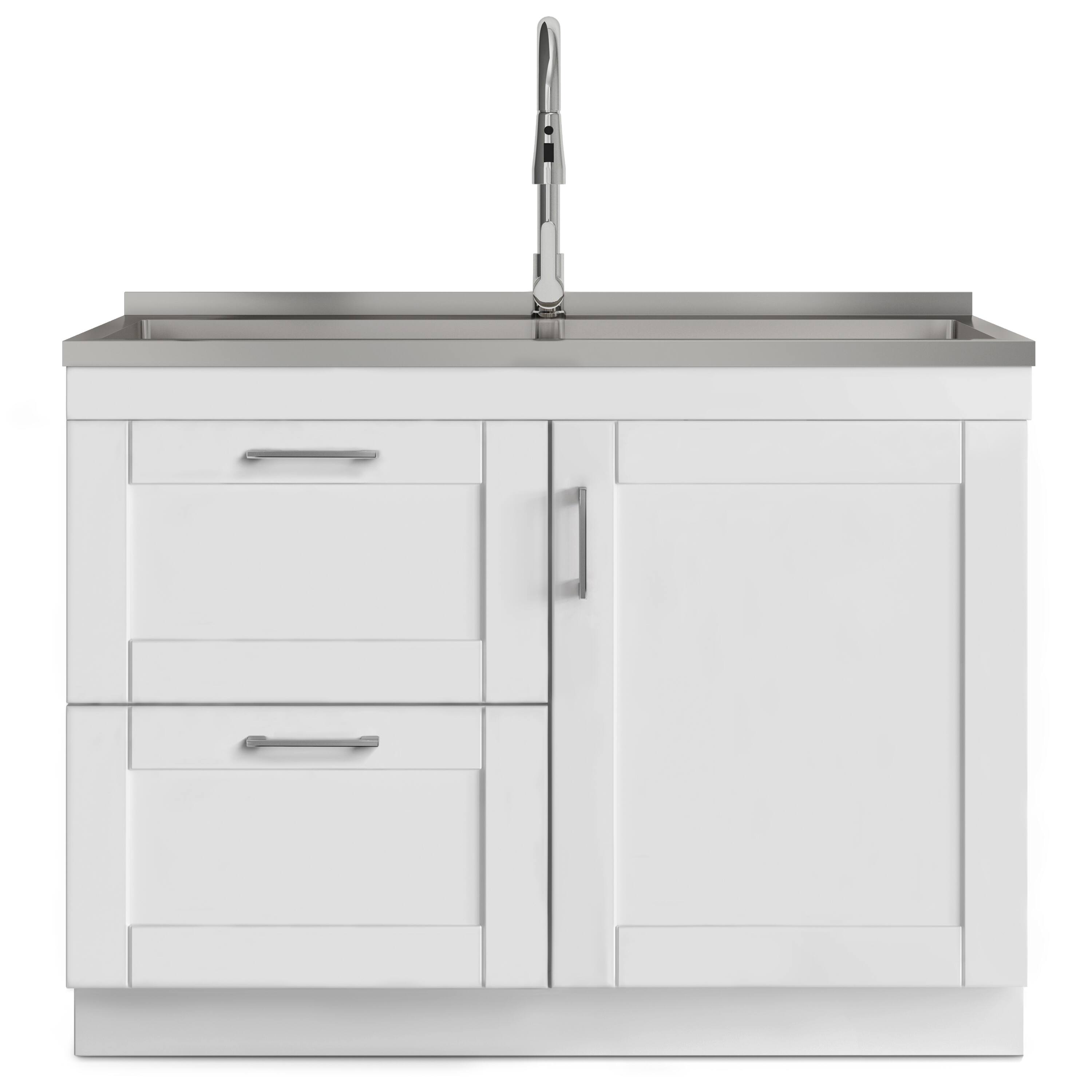 Angle. Simpli Home - Modern Wide Shaker  All-in-One 46-inch Utility Sink & Cabinet - Pure White.