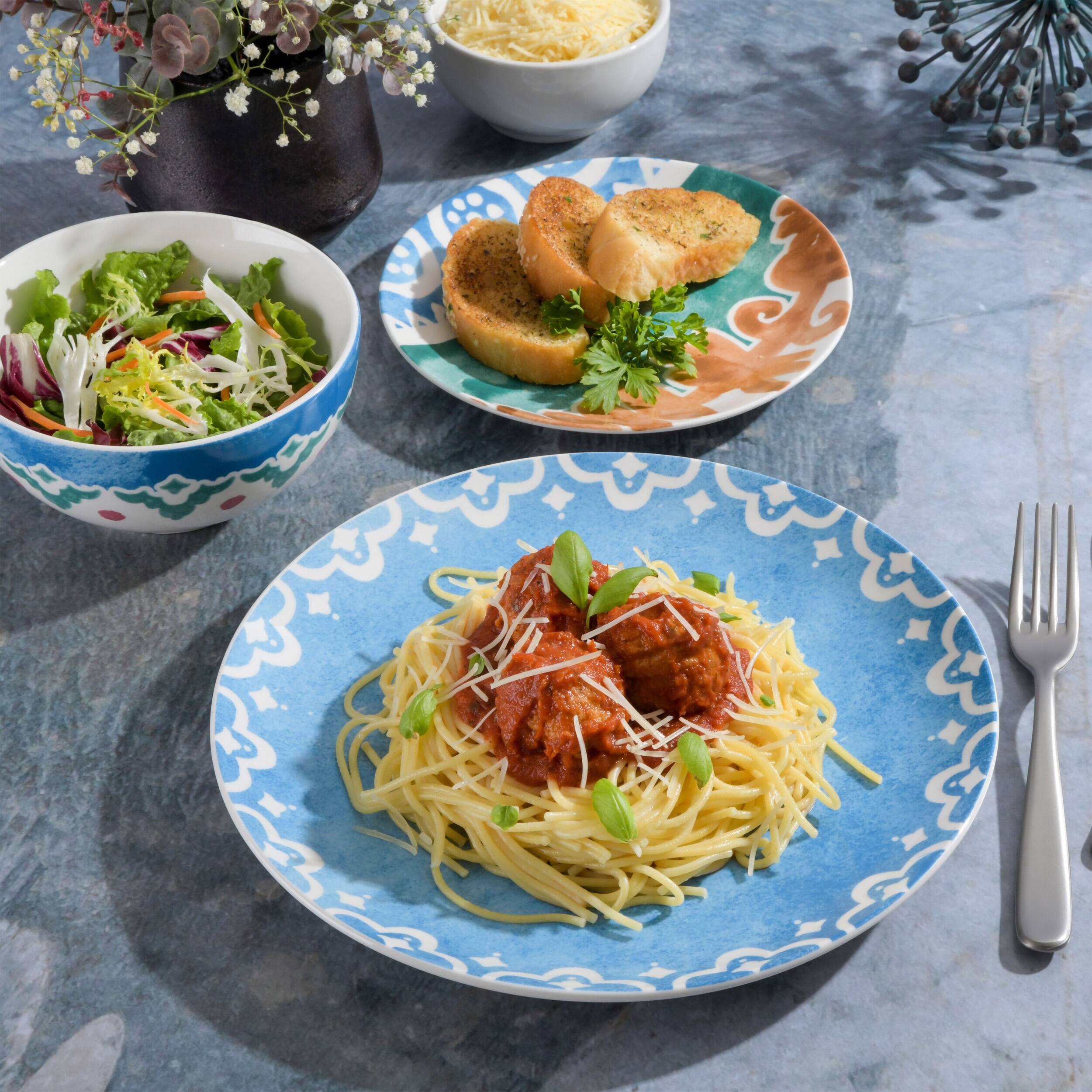 Alt View 4. Gibson - Spice by Tia Mowry Savory Saffron 18 Piece Round Fine Ceramic Dinnerware Set in Golden Blue - Golden Blue.