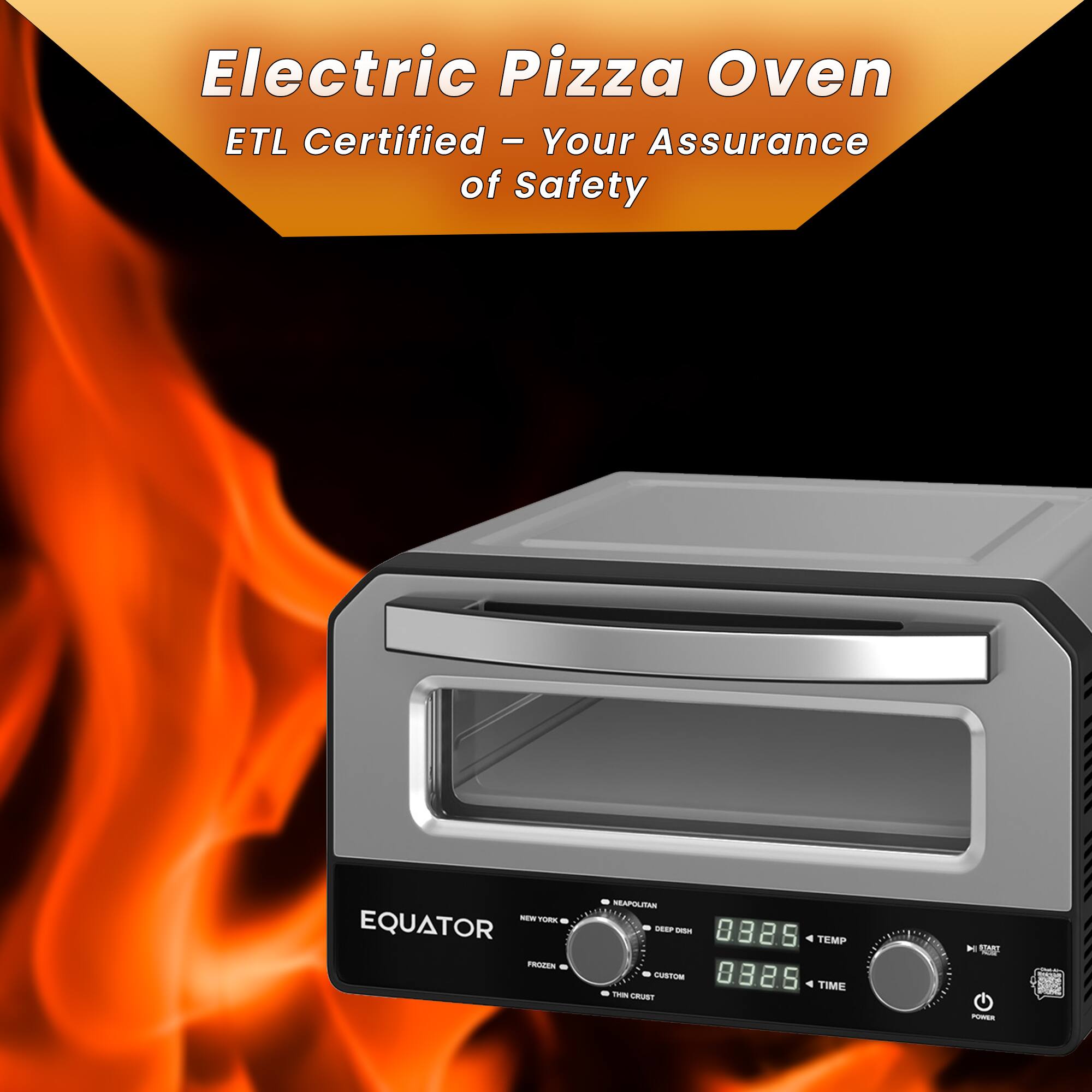 Electric Pizza Oven ETL Certified - Your Assurance of Safety - EQUATOR PROZON NEAPOLITAN - 8.8.2.5 8.5 TEMP CUSTOM 88.2.5 8.5 TIME - THIN CRUST