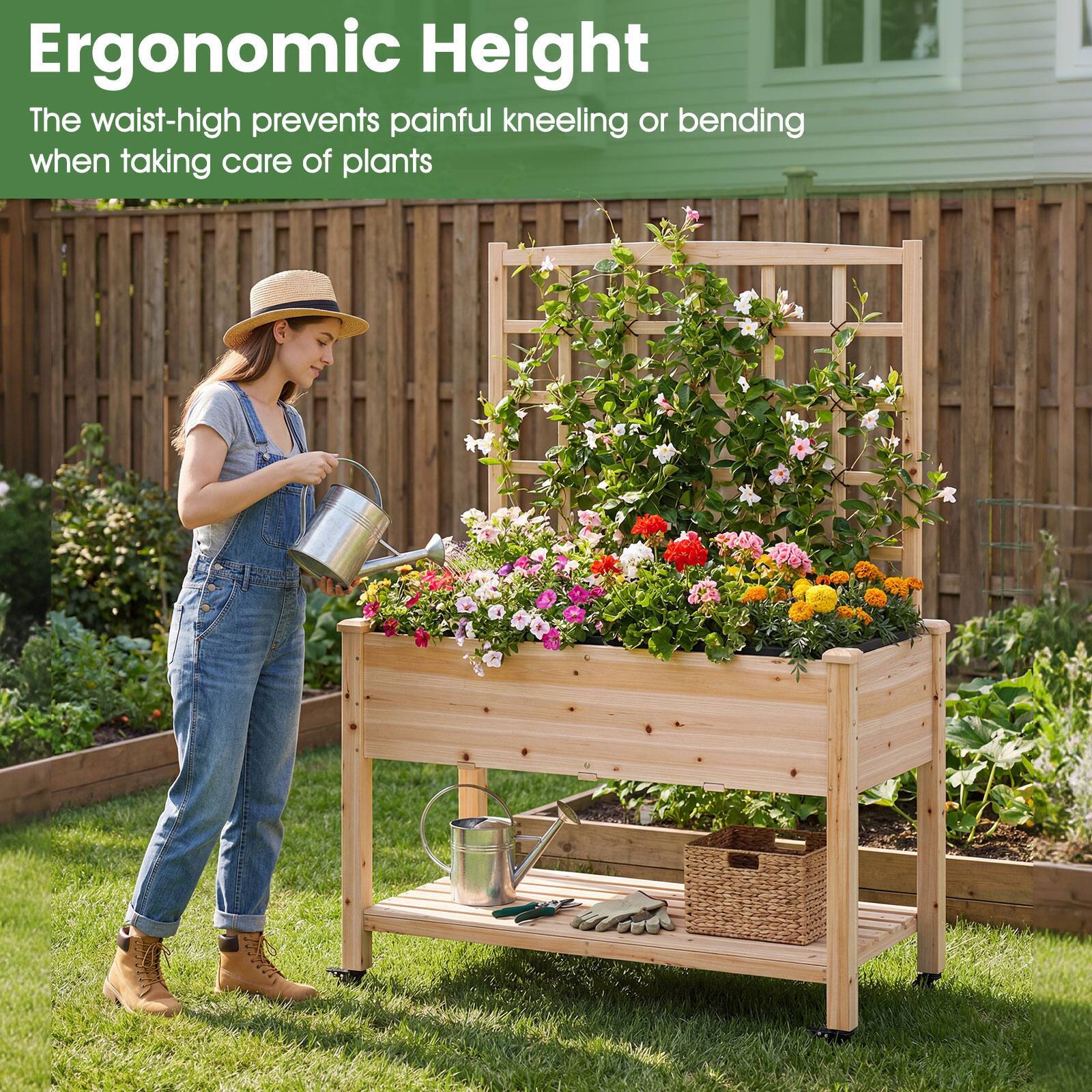 Ergonomic Height

The waist-high prevents painful kneeling or bending when taking care of plants