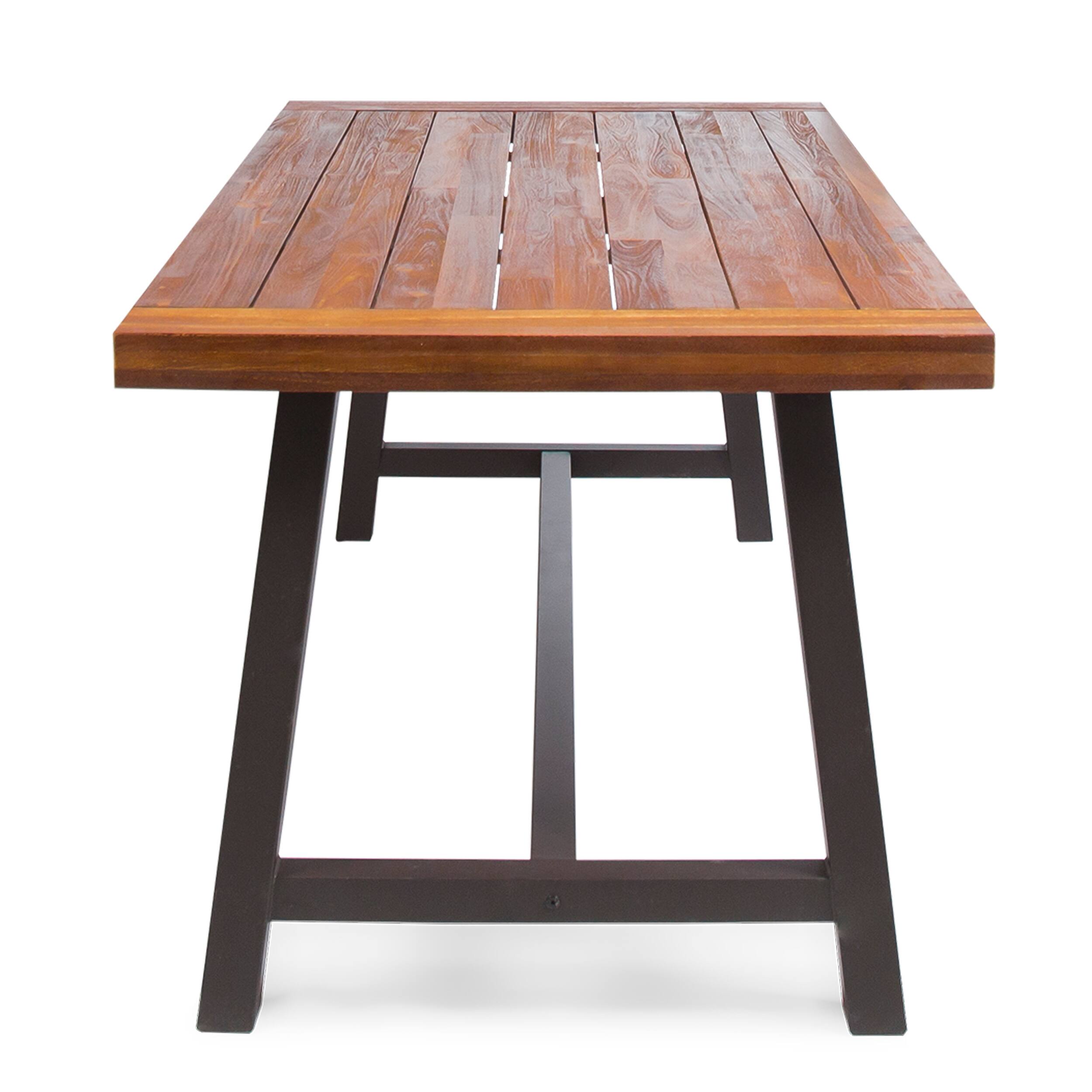 Alt View 1. APRILSOUL - Carlie Outdoor Sandblast Finished Dining Table with Rustic Metal Finished Iron Legs - Brown+Black.
