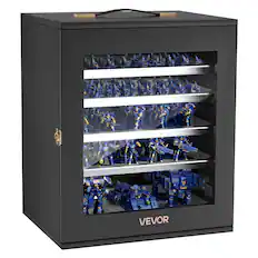 Front. VEVOR - Miniatures Storage Case, Fits for 1:1750-1:2000 Scale Models, Wooden Miniatures Display Holder with 5 Tray & 13 Slots - Black.