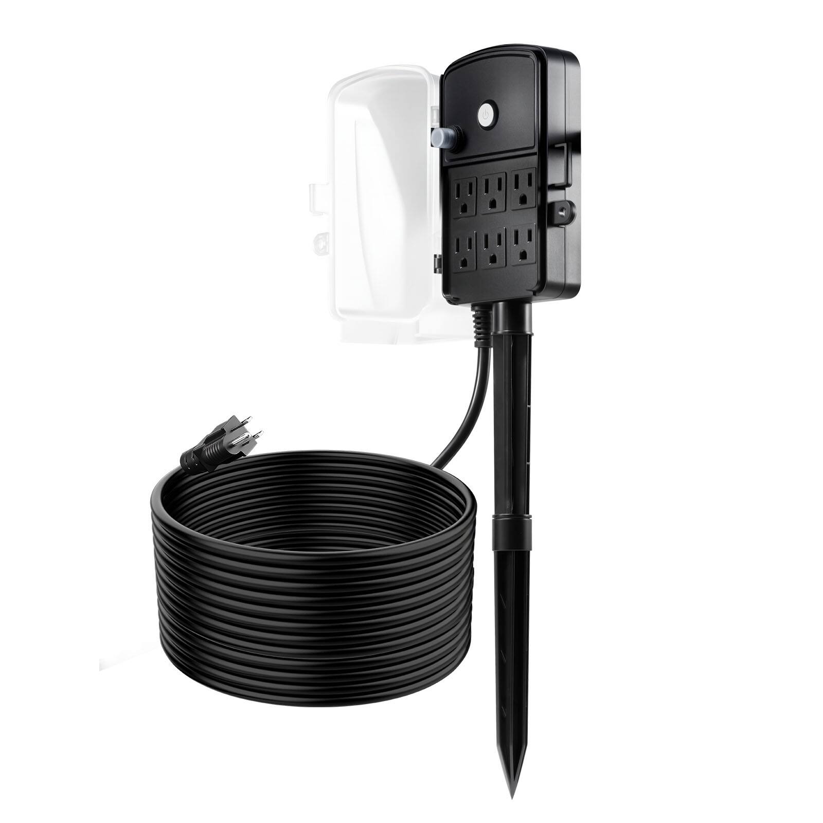 Alt View 5. VEVOR - Outdoor Power Stake, 25 FT Extension Cord, Outdoor Power Strip Weatherproof with Cover and Overload Protection,6 Outlets - Black.