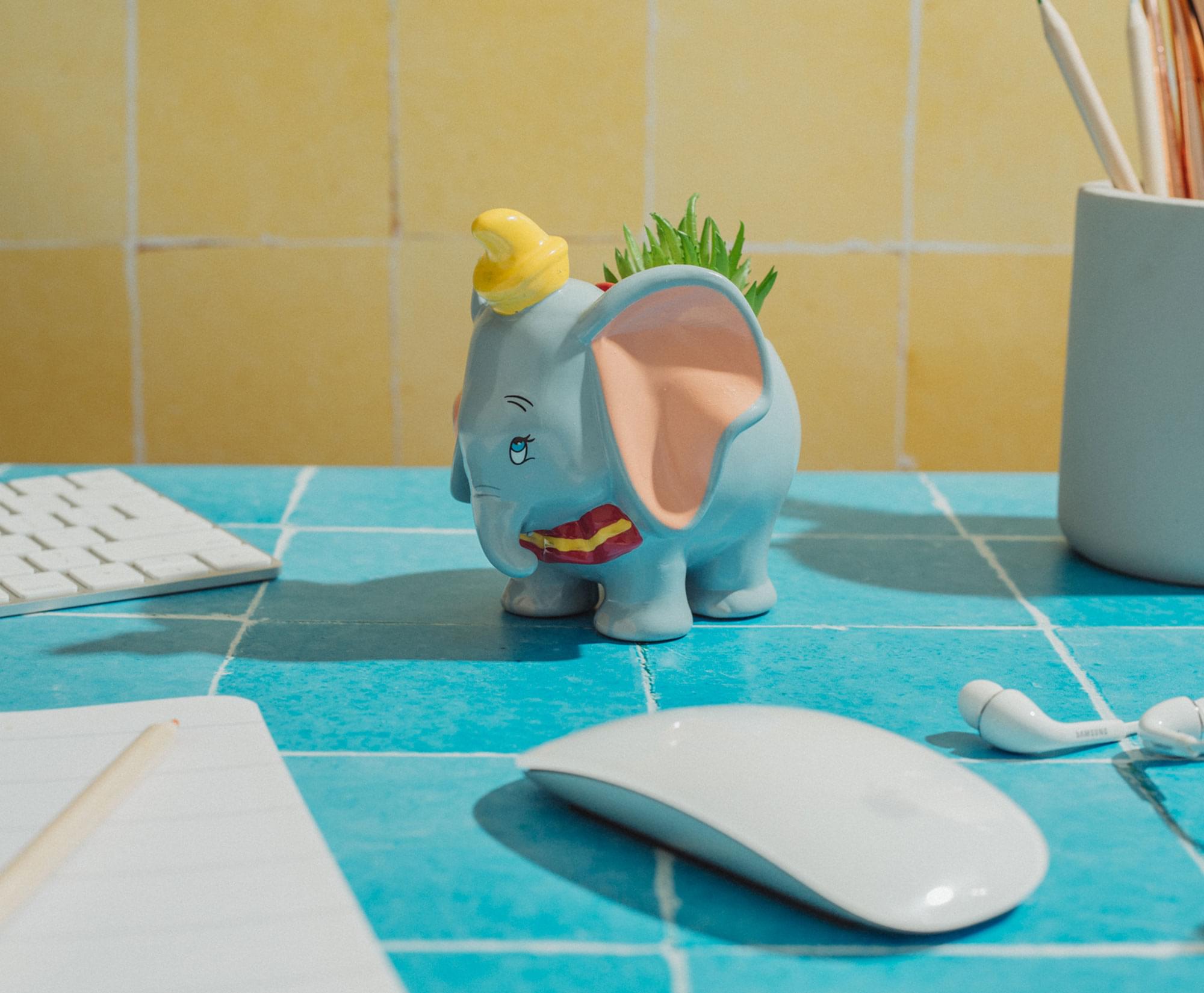 Alt View 5. Silver Buffalo - Disney Dumbo 4-Inch Mini Planter With Artificial Succulent - Grey.