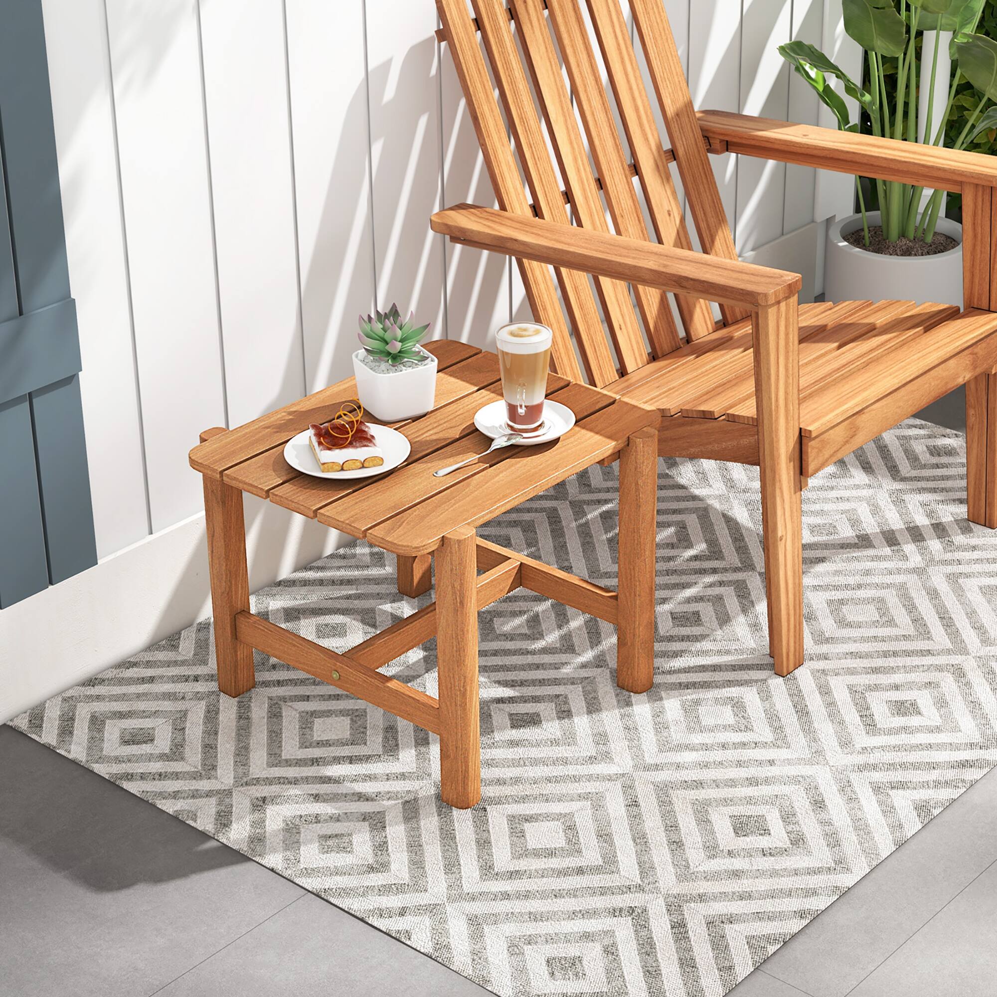 Alt View 4. Gymax - Gymax Patio Teak Wood Side Table with Slatted Tabletop Small Coffee Table for Porch - Natural.
