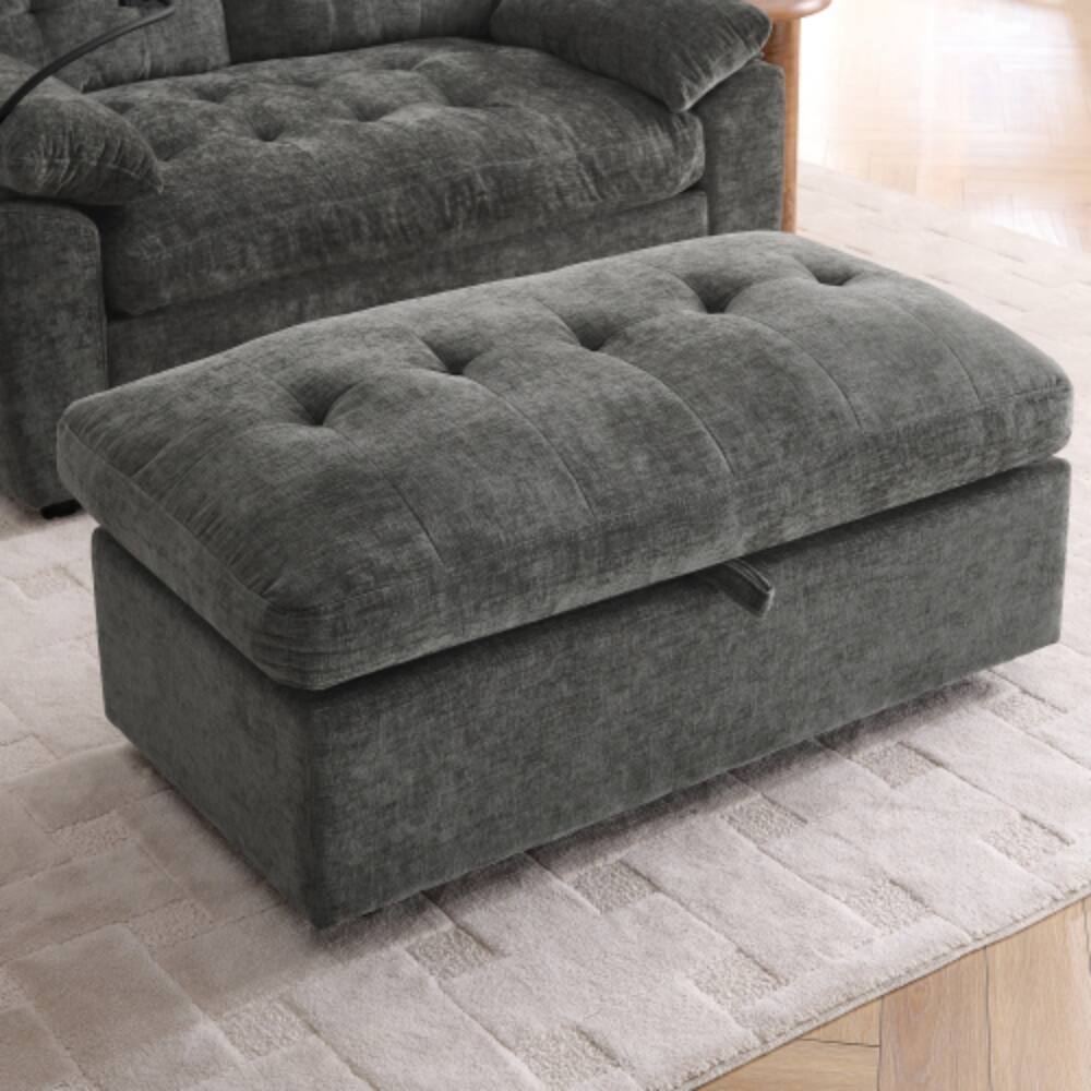 Alt View 1. LUCKY ONE - Double Sofa Recliner with Manual Adjustable Backrest,USB Port,Phone Stand and Storage Ottoman - Gray.