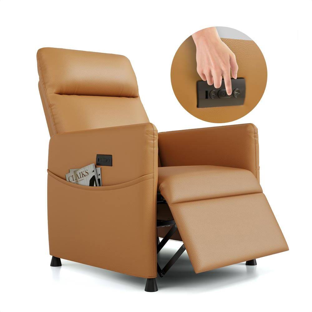 Front. Kadyn - Modern Electric Recliner Chair, Power Adjustable Backrest & Footrest, High-Density Foam, Brown - Brown.