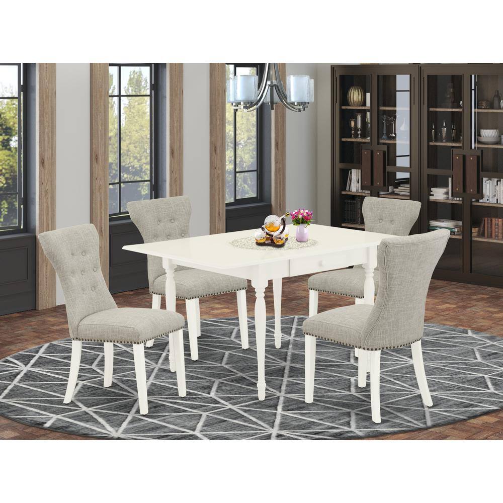 Angle. East West Furniture - Dining Room Set Linen White - Brown.