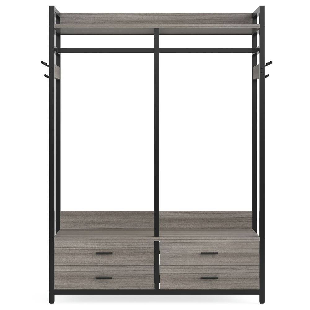 Angle. Kadyn - Kadyn Freestanding Closet Organizer, Garment Rack with Drawers & Shelves,Gray - Gray.