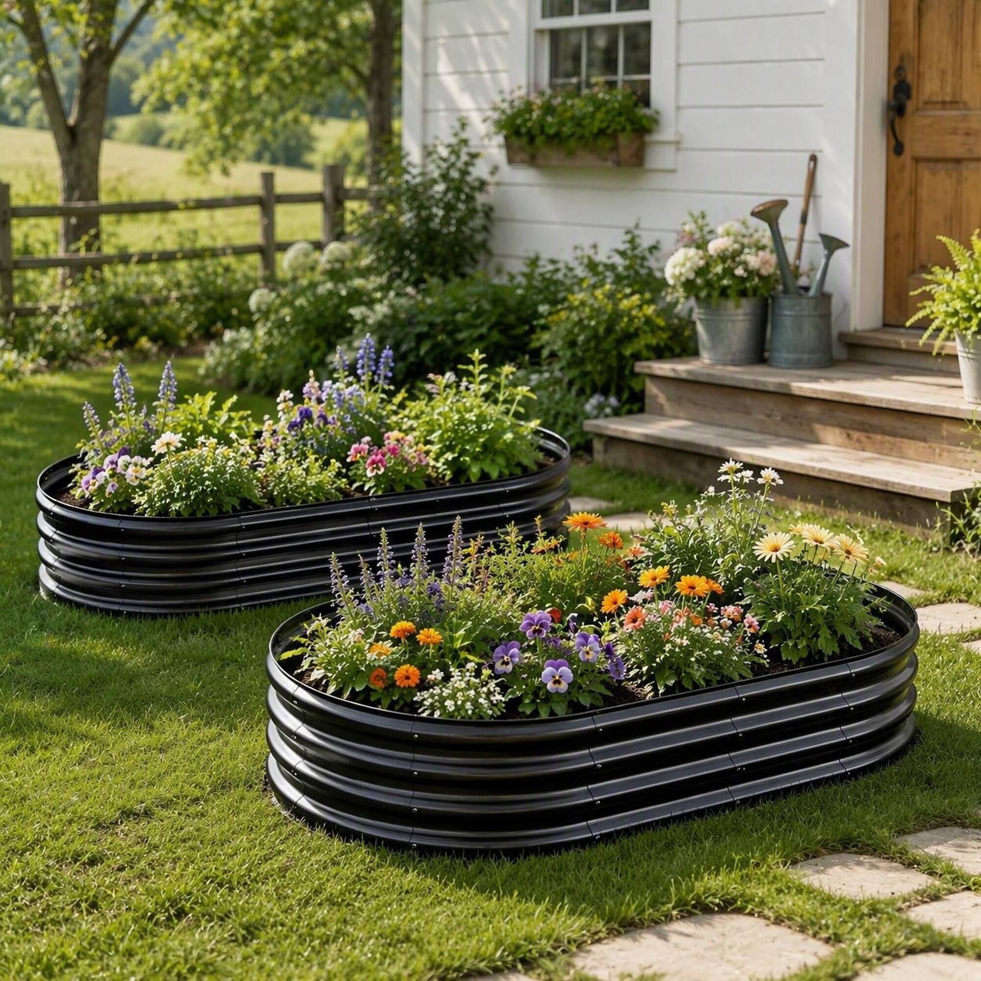 Angle. RYHNUYNE - Galvanized Raised Garden Bed 6x3x1ft for Vegetables Herbs and Flowers, Rust-Proof Metal Planter Box with 16 sq ft - Black.