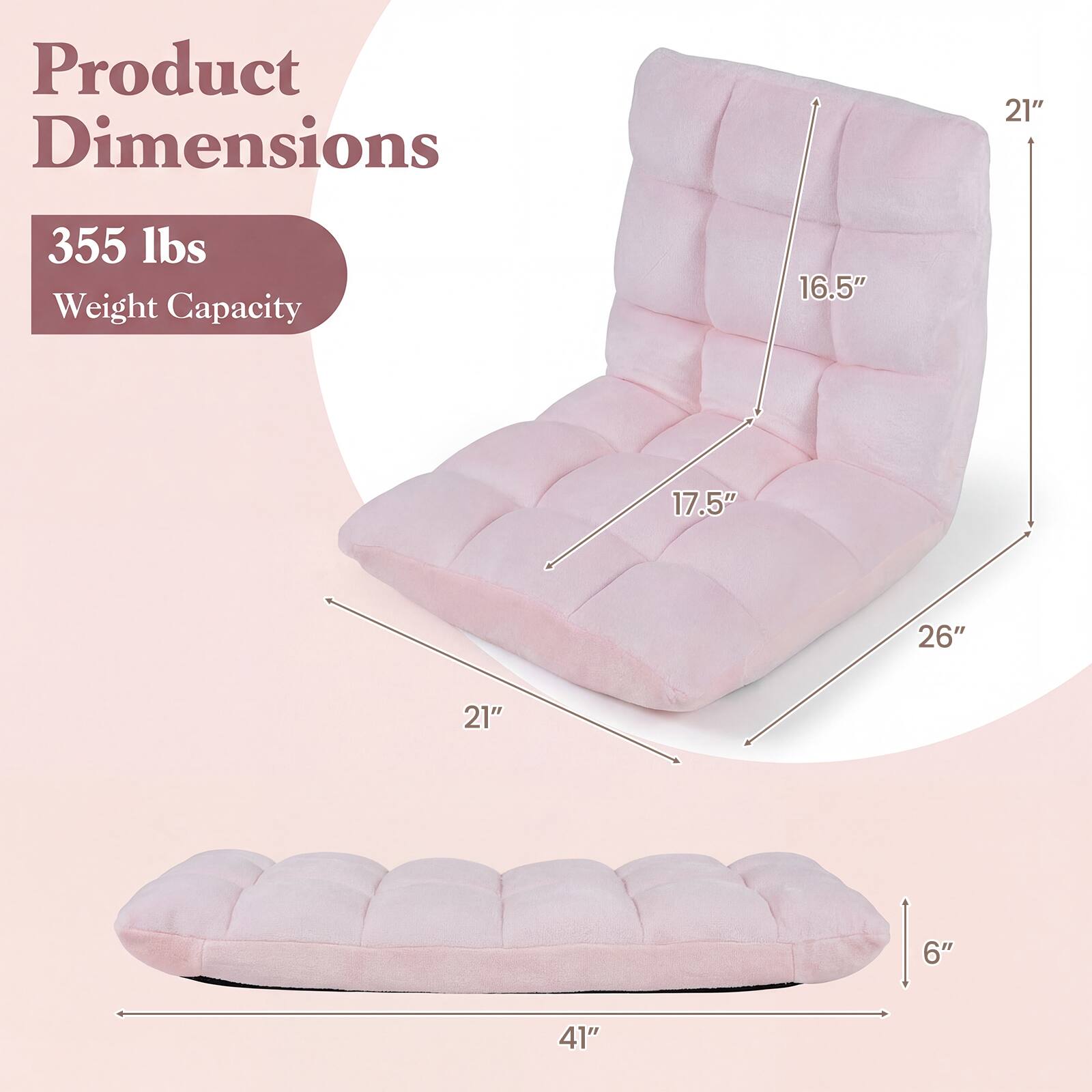 Product Dimensions: 21" x 16.5" x 17.5" x 26" x 21" x 6"  
Weight Capacity: 355 lbs