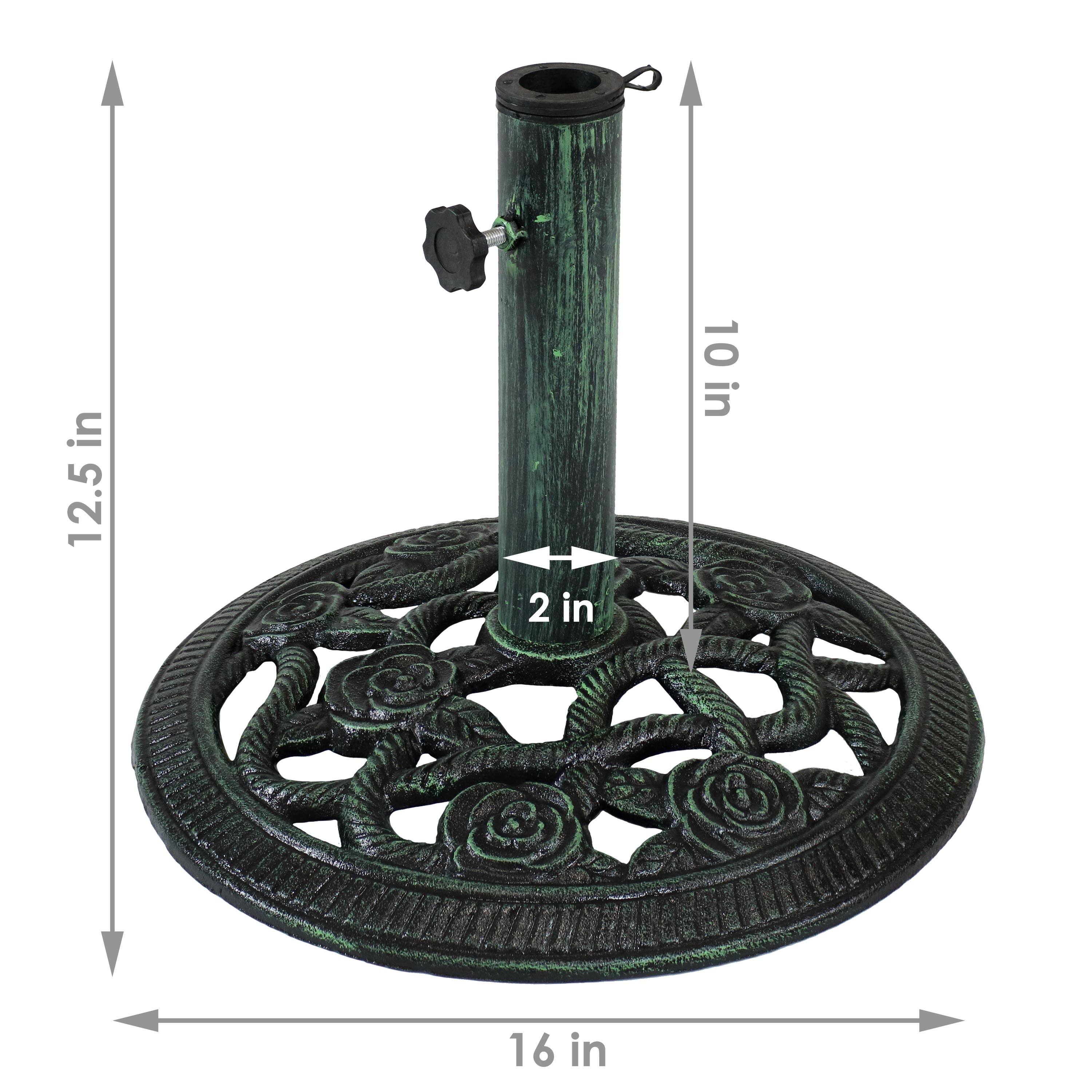 Alt View 2. Sunnydaze - 16 in Rose Blossom Cast Iron Round Patio Umbrella Base - Green.