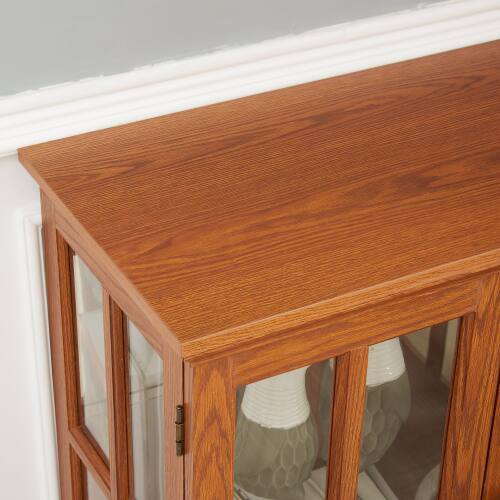 Alt View 2. LUCKY ONE - Freestanding LED Curio Display Cabinet with Adjustable Shelves Retro Bookcase Storage for Home Decor - Dark Oak.