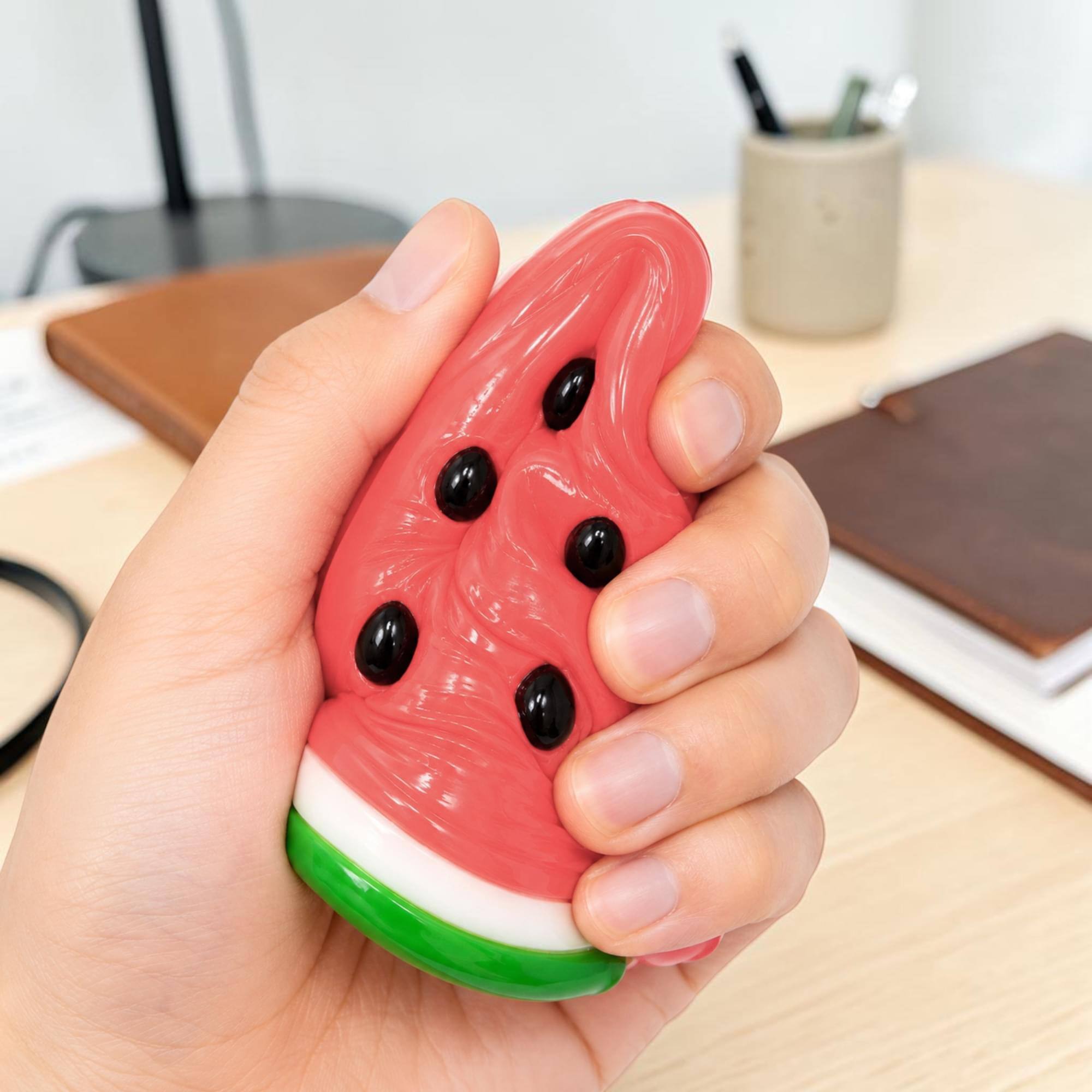 Alt View 2. Puka Creations - Watermelon Slice 3-Inch Squishy Stress Reliever - Pink.