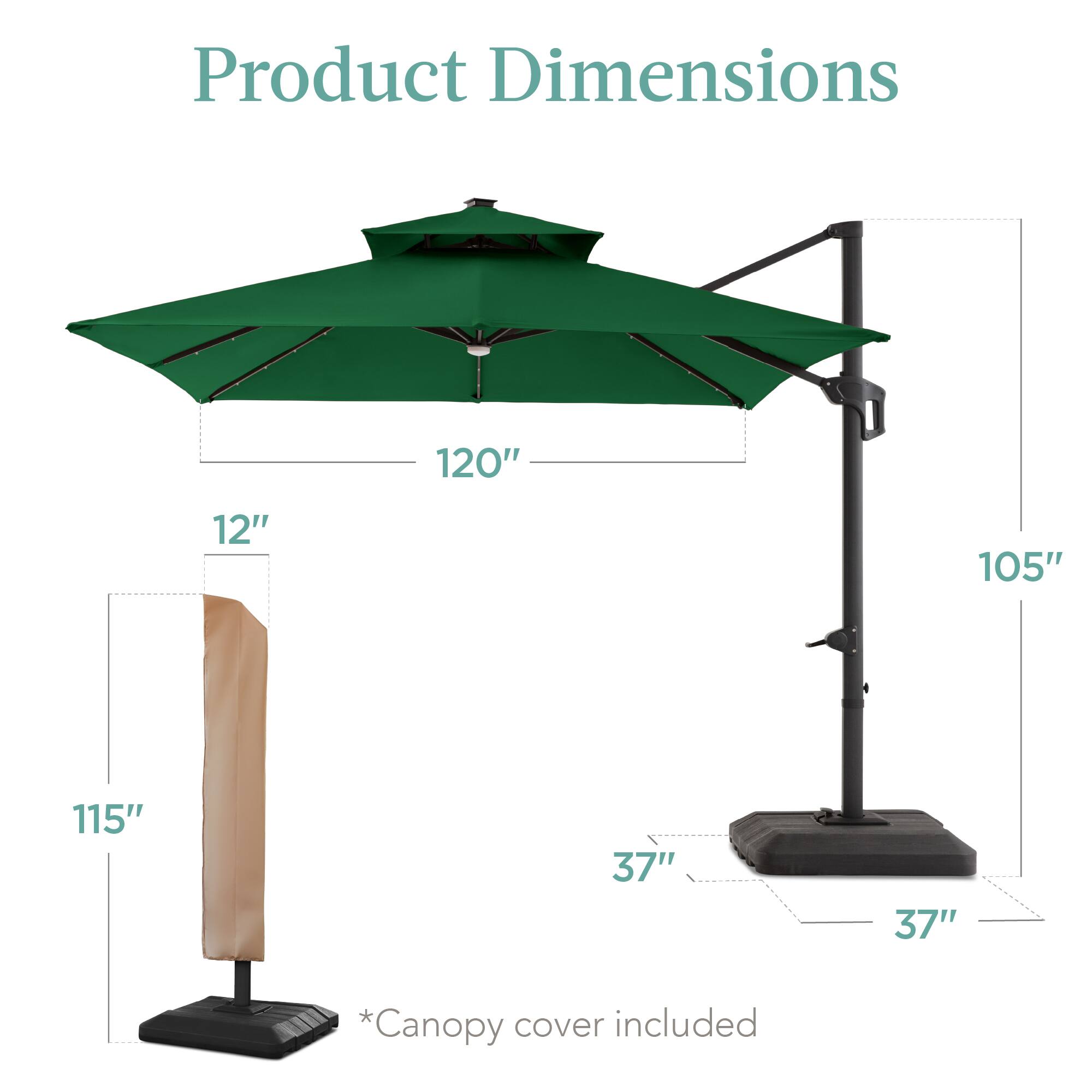 Product Dimensions

- 120"
- 12"
- 105"
- 115"
- 37"
- 37"

*Canopy cover included