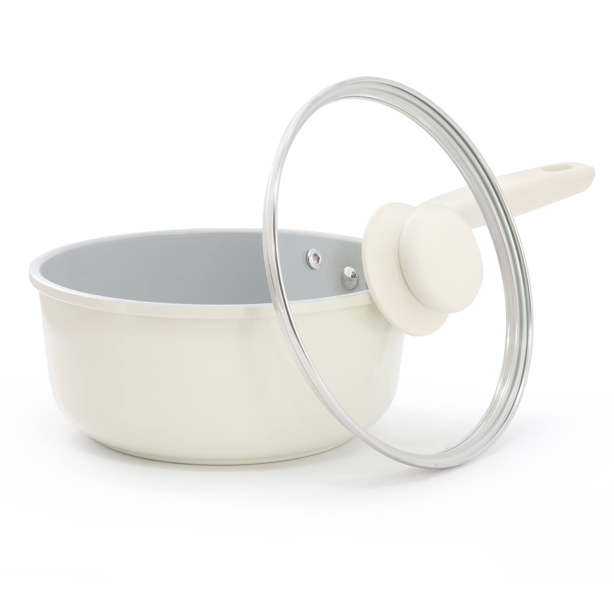 Alt View 1. Gibson - Gibson Home Barnsdall 2 Quart Ceramic Nonstick Aluminum Saucepan in Ivory with Lid - White.