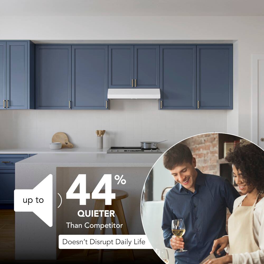 The text on the image reads: "Up to 44% quieter than competitor, doesn't disrupt daily life."