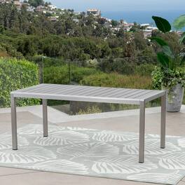 APRILSOUL - Coral Outdoor Aluminum Dining Table Faux Wood Top Gray Finish Grey - Grey,Silver