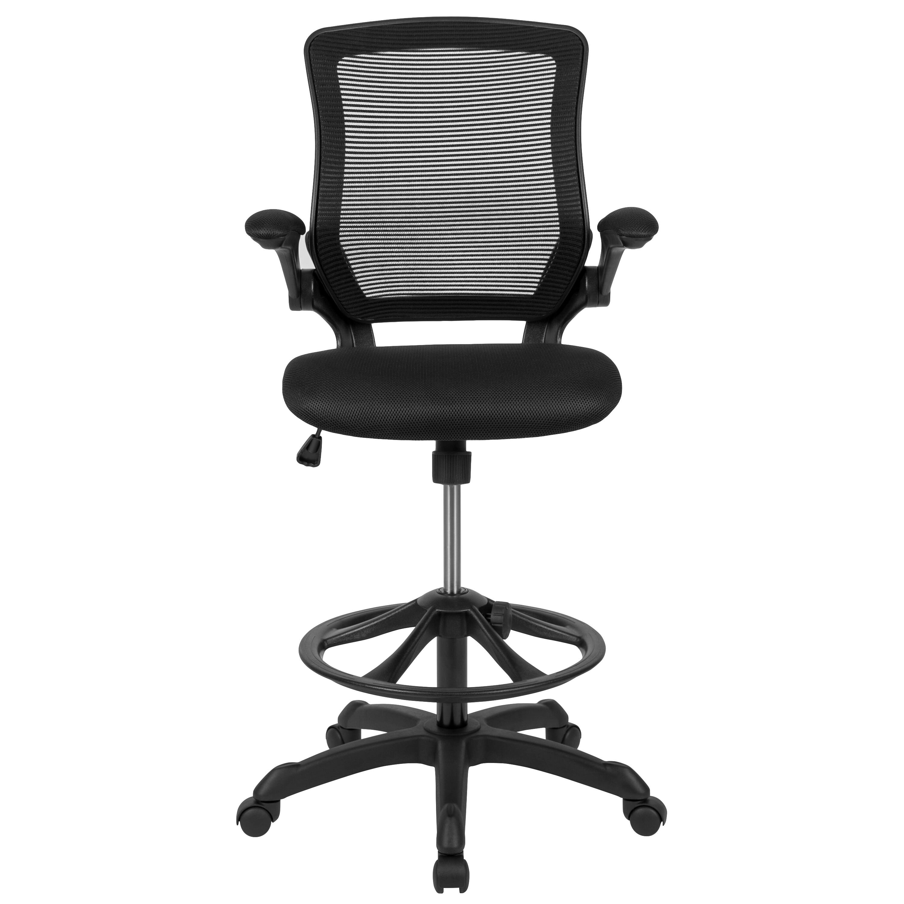 Alt View 7. Emma + Oliver - Mid-Back Mesh Ergonomic Drafting Chair with Foot Ring and Flip-Up Arms - Black.