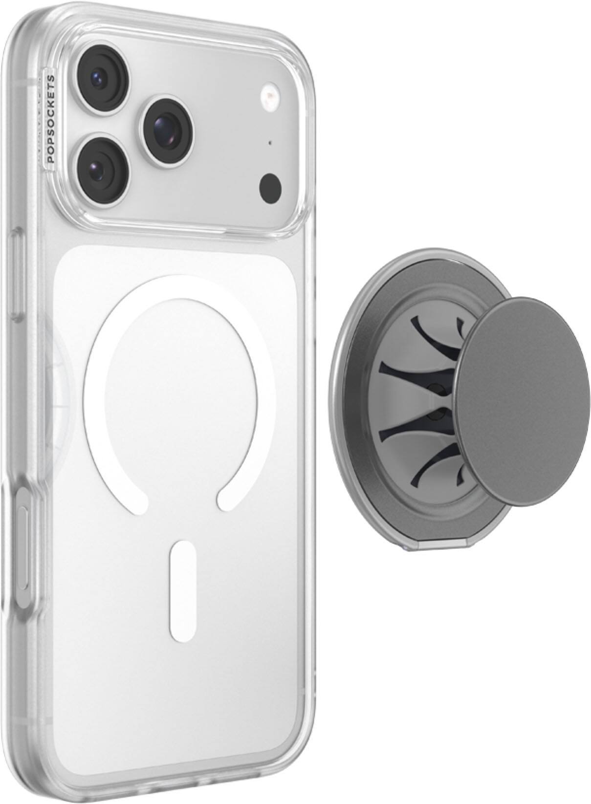 Alt View 2. PopSockets - PopSockets Low-Pro Grip for MagSafe, Ultra-Thin Magnetic Phone Grip with Kick-Out Stand - Gunmetal.