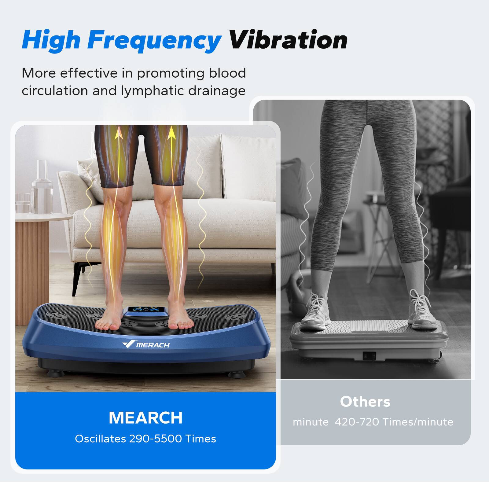 High Frequency Vibration  
More effective in promoting blood circulation and lymphatic drainage  

1. MEARCH  
Oscillates 290-5500 Times  

2. Others  
420-720 Times/minute