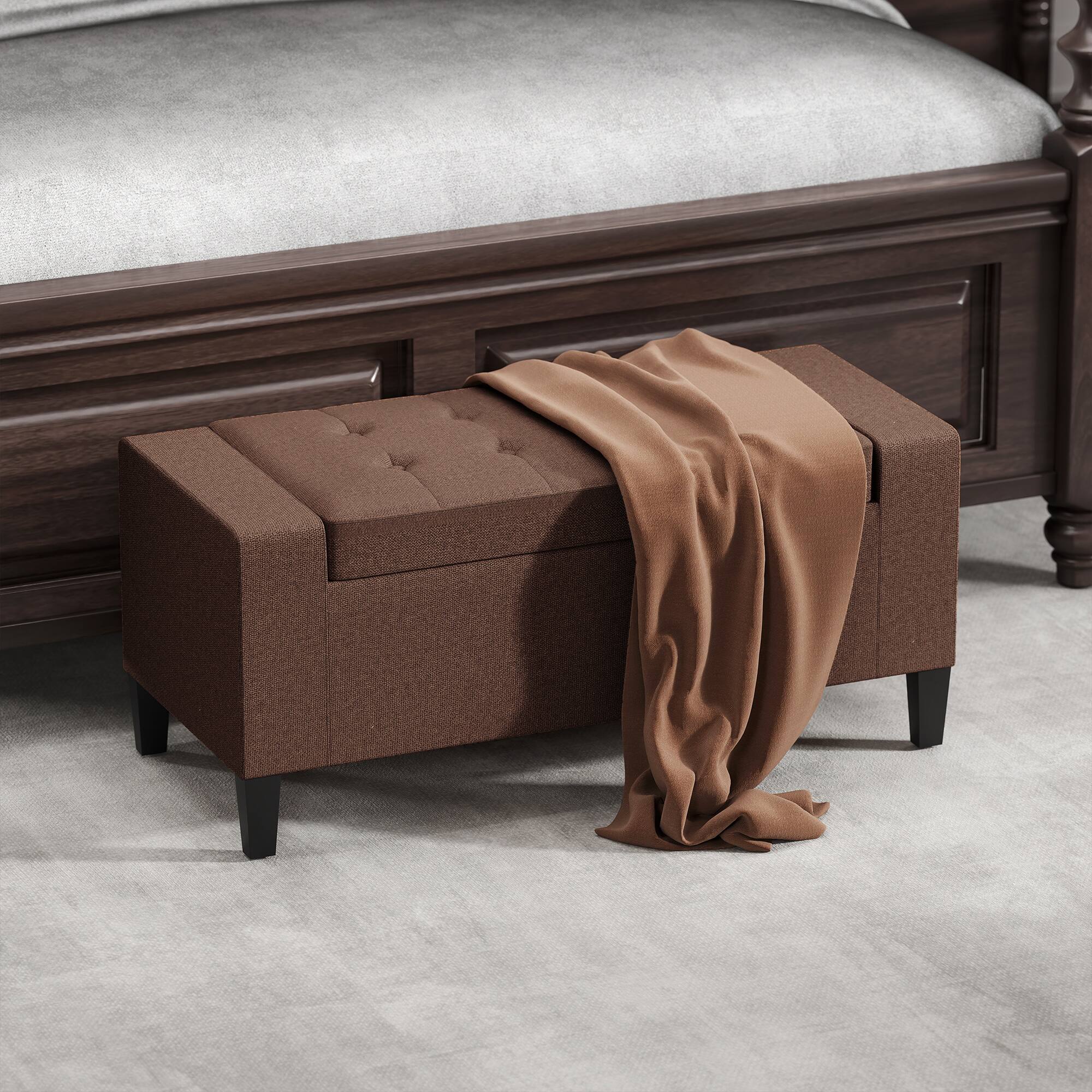 Alt View 5. Homcom - Storage Ottoman, Linen Upholstered Storage Bench with Lift Top and Button Tufted for Living Room - Brown.