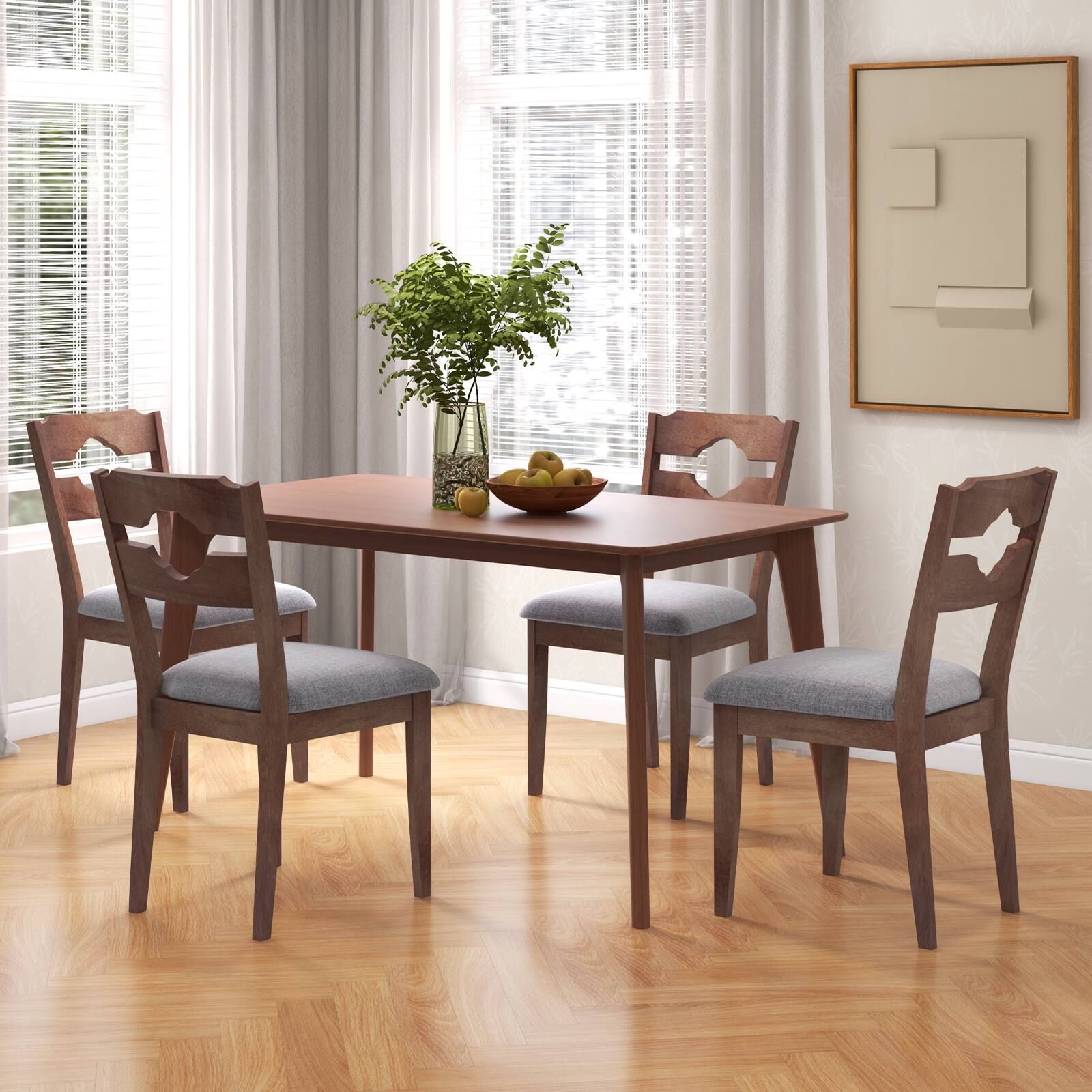 Alt View 1. Costway - Costway Dining Chair Set of 4 w/ Padded Seat High Back Rubber Wood Frame Kitchen Chairs - Brown,Grey.
