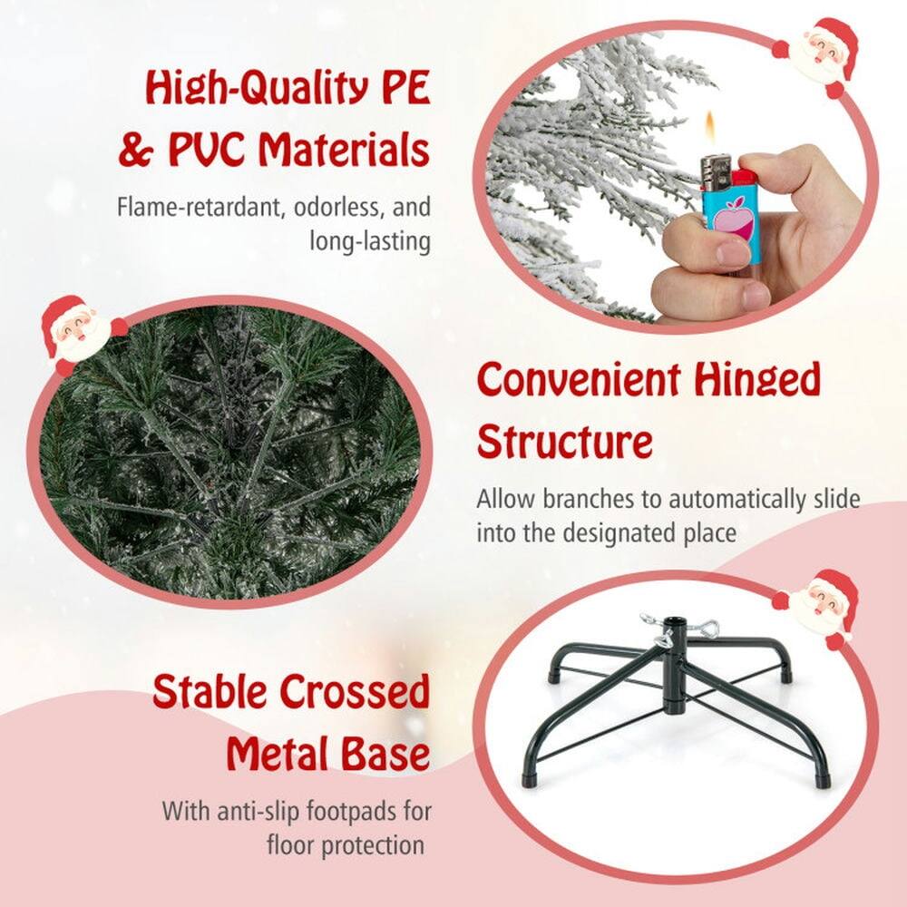 High-Quality PE & PVC Materials  
Flame-retardant, odorless, and long-lasting  

Convenient Hinged Structure  
Allow branches to automatically slide into the designated place  

Stable Crossed Metal Base  
With anti-slip footpads for floor protection