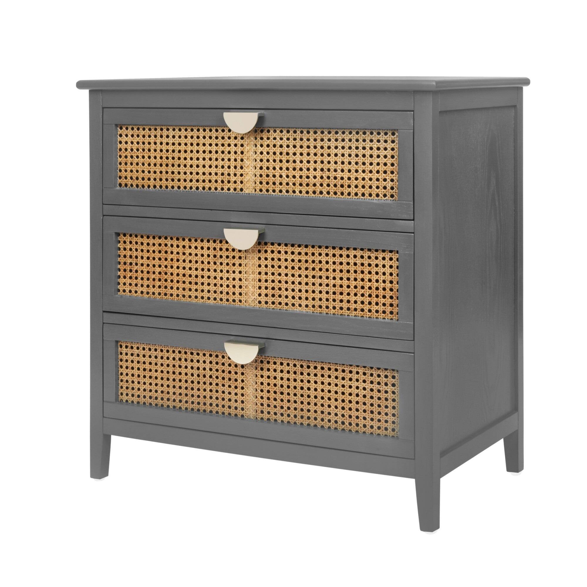 Angle. Boyel Living - Gray 30 in. 3 Drawer Cabinet, Natural rattan Suitable for bedroom, living room, study - Gray.