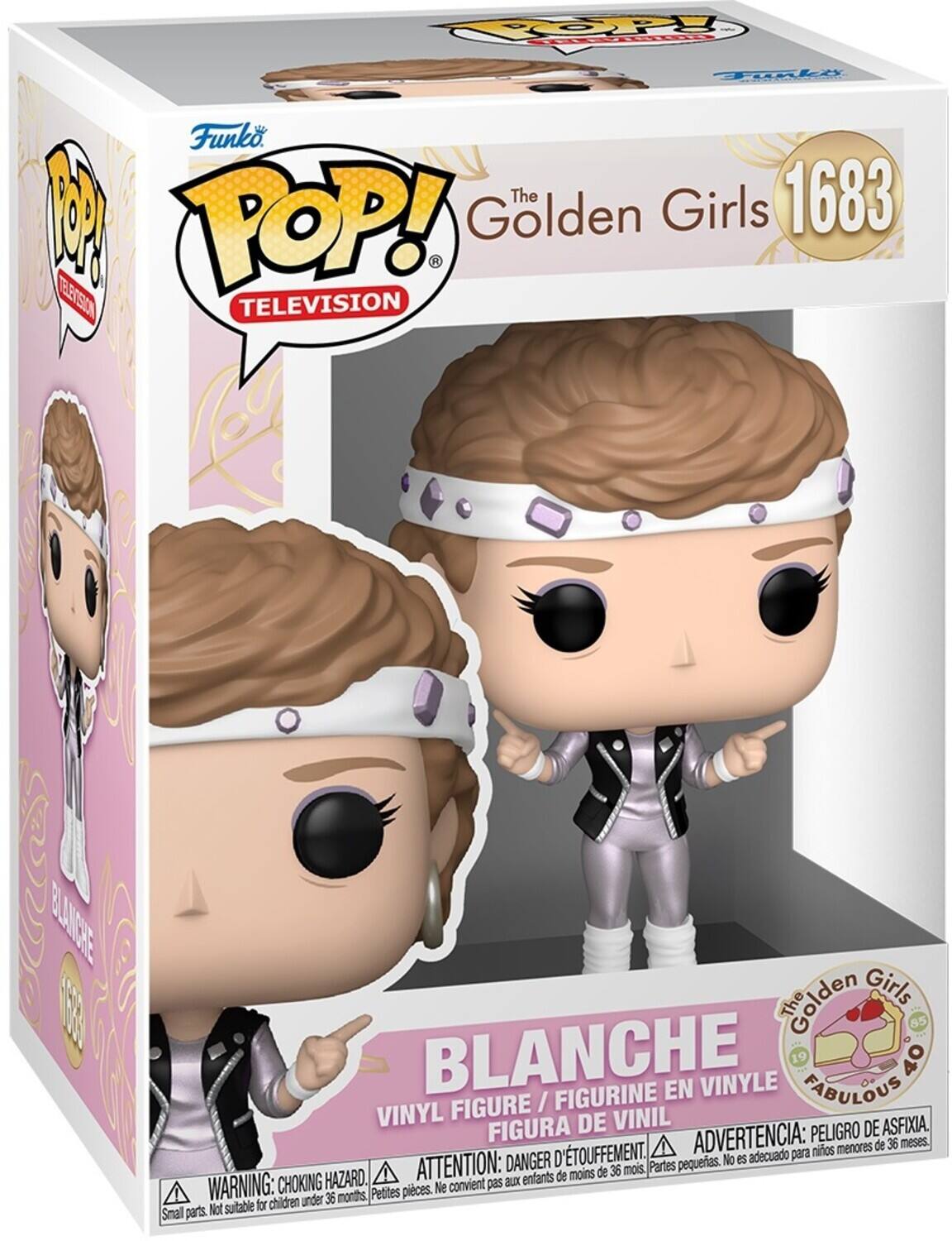 Funko POP! The Golden Girls 1683 BLANCHE FIGURINE EN VINYLE 19 FABULOUS 40 FIGURE / VINYL DE VINIL DE ASFIXIA. FIGURA ADVERTENCIA: PELIGRO DE ASFIXIA. ATTENTION: DANGER D'ETOUFFEMENT. Parties pequeas. No es adecuado para niños menores de 36 meses. WARNING: CHOKING HAZARD. Small parts. Not suitable for children under 36 months. Petites pièces. Ne convient pas aux enfants de moins de 36 mois.
