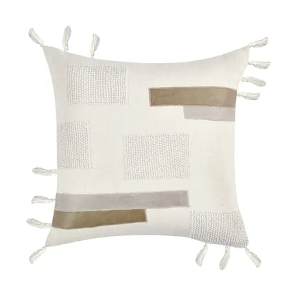 Front. Manhattan Lane - Throw Pillow, Tasseled Edges with Embroidery, 22 Inch Fabric - Ivory.