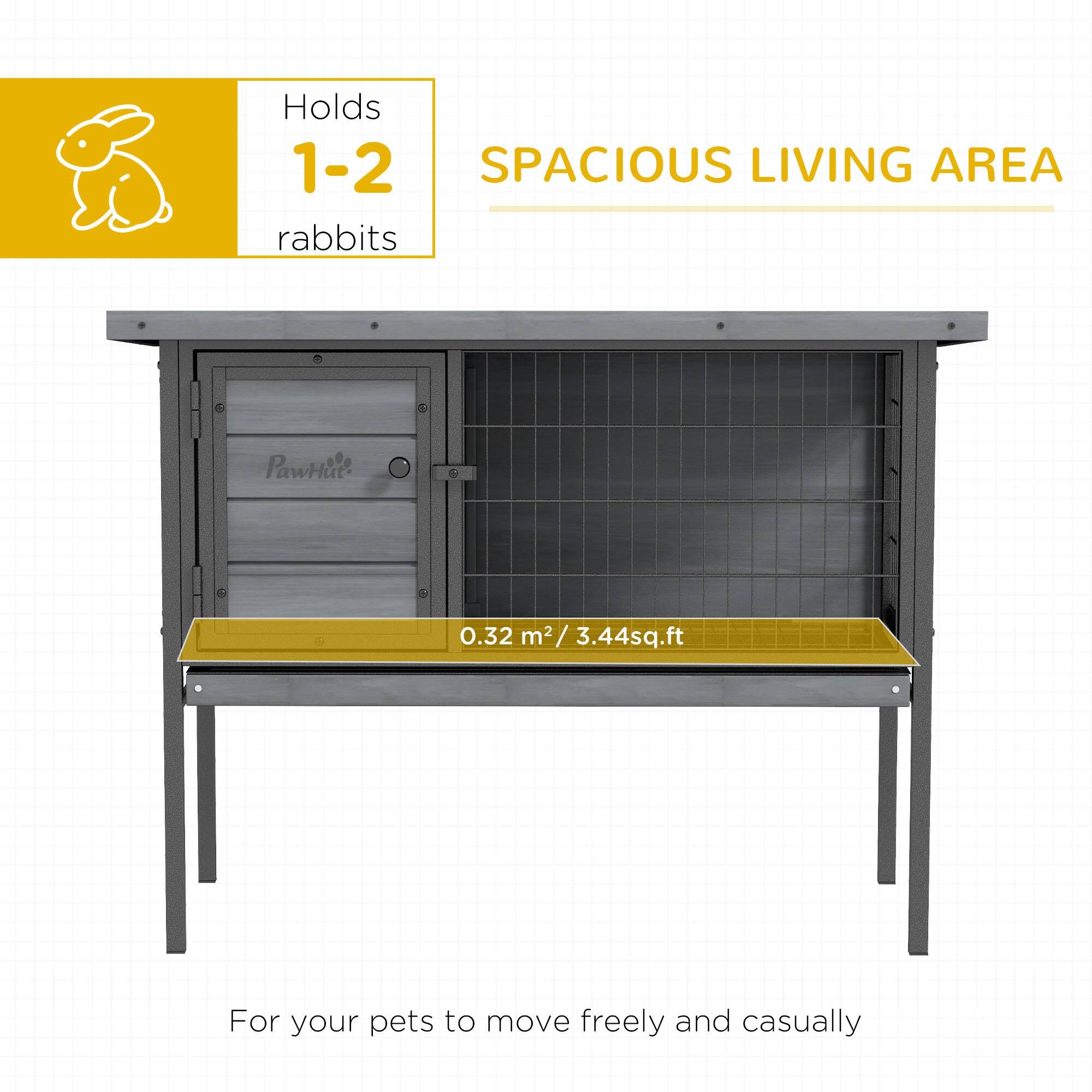 Holds 1-2 rabbits

SPACIOUS LIVING AREA

0.32 m² / 3.44 sq.ft

For your pets to move freely and casually