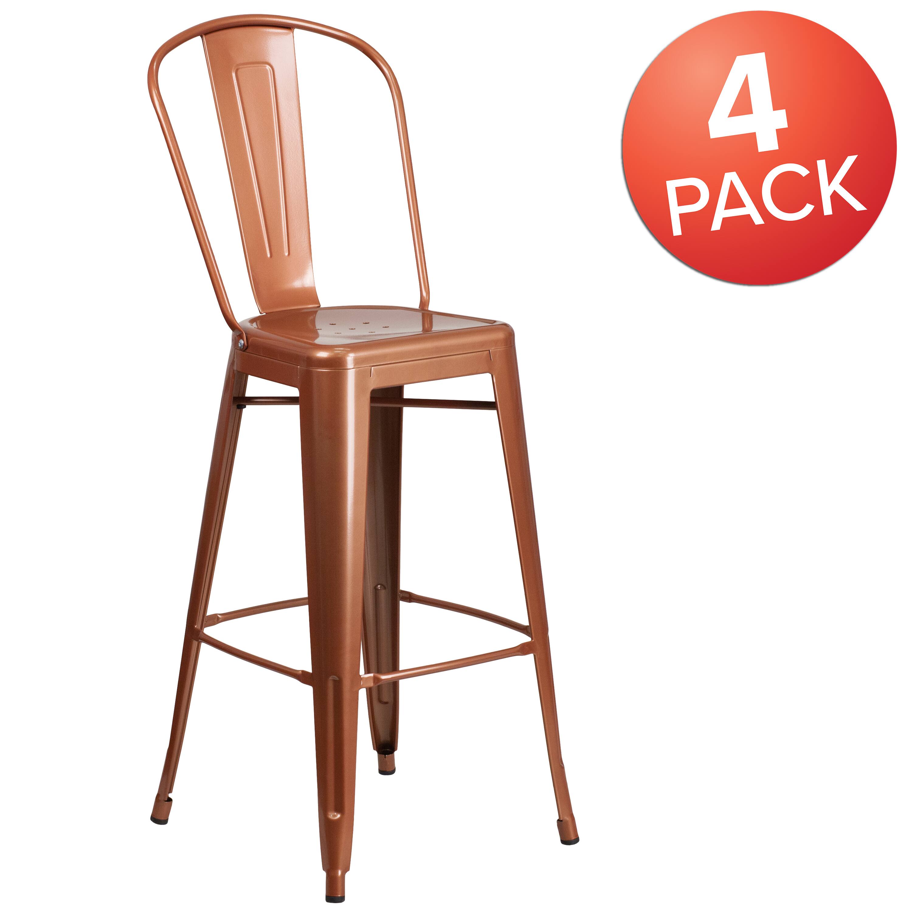 Alt View 1. Emma + Oliver - Commercial Grade 4 Pack 30" High Metal Indoor-Outdoor Barstool with Back - Copper.